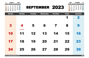 free printable monthly calendar september 2023