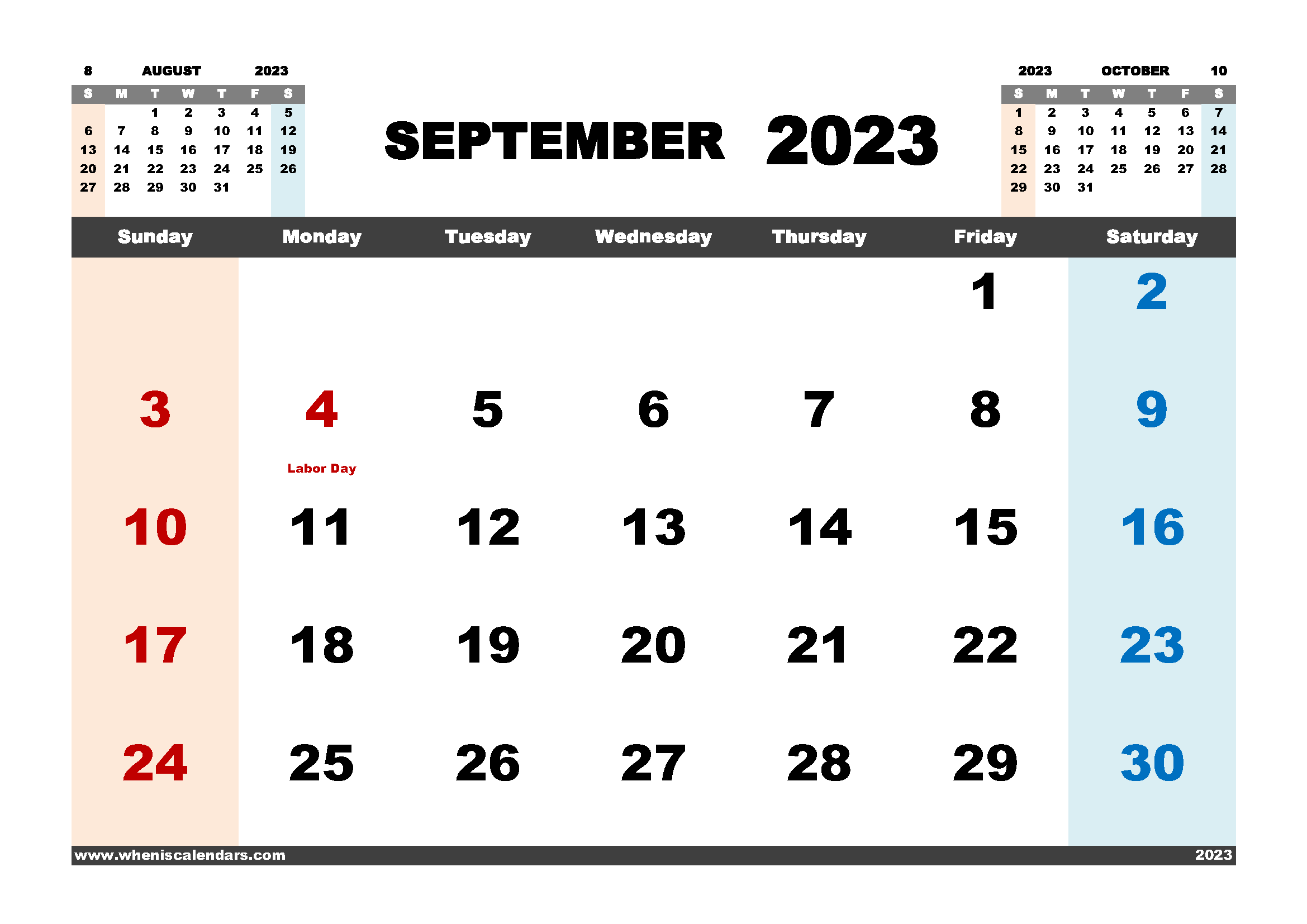 Free September 2023 Calendar Printable PDF in Landscape Format