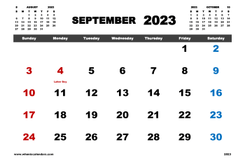 Free Printable September 2023 Calendar with Holidays in Variety Formats (Name: 923pna4hl10)