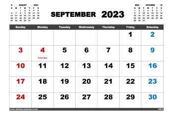 Free Printable September 2023 Calendar with Holidays as PDF and PNG Image