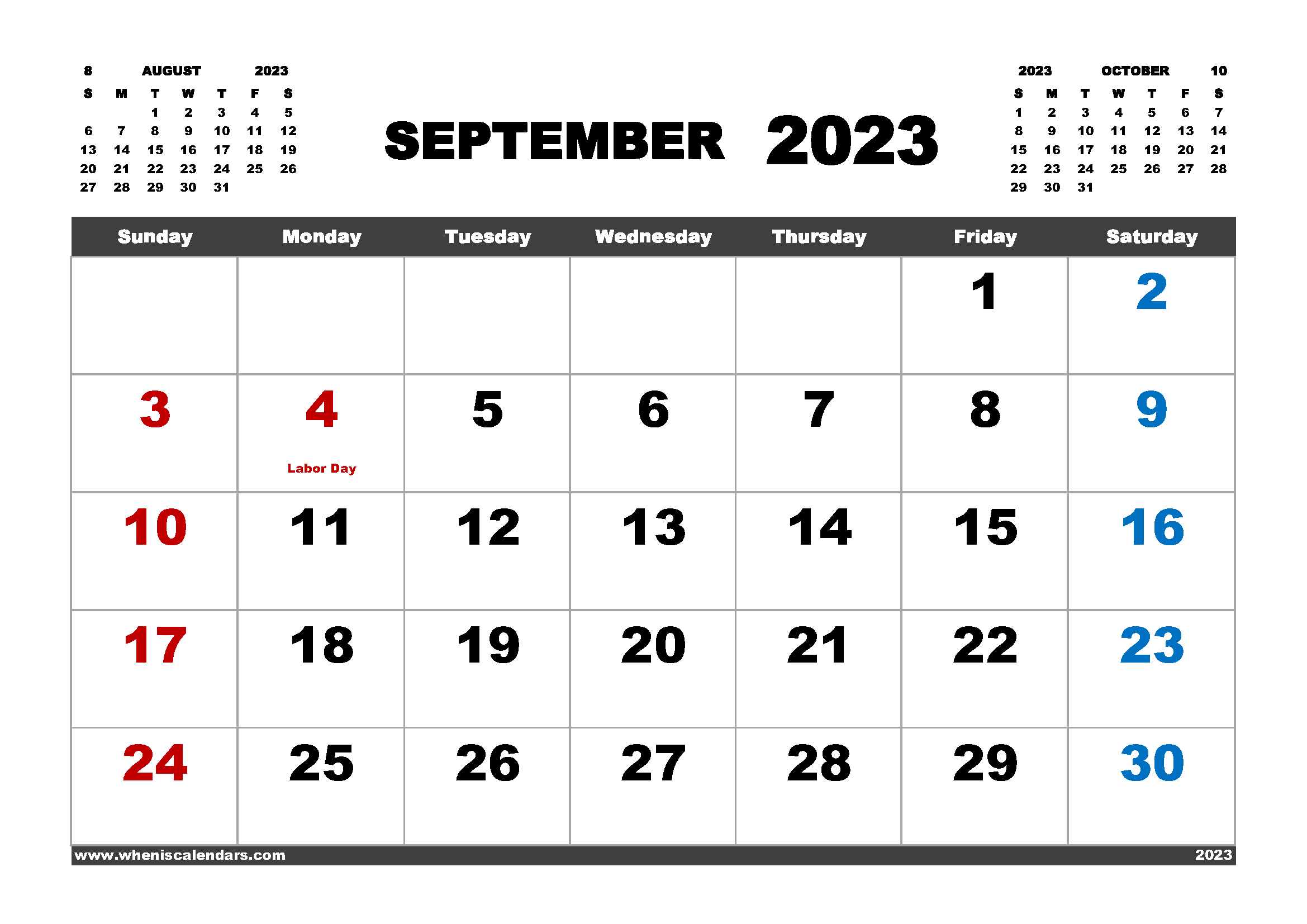 Free Printable Calendar September 2023 in Variety Formats
