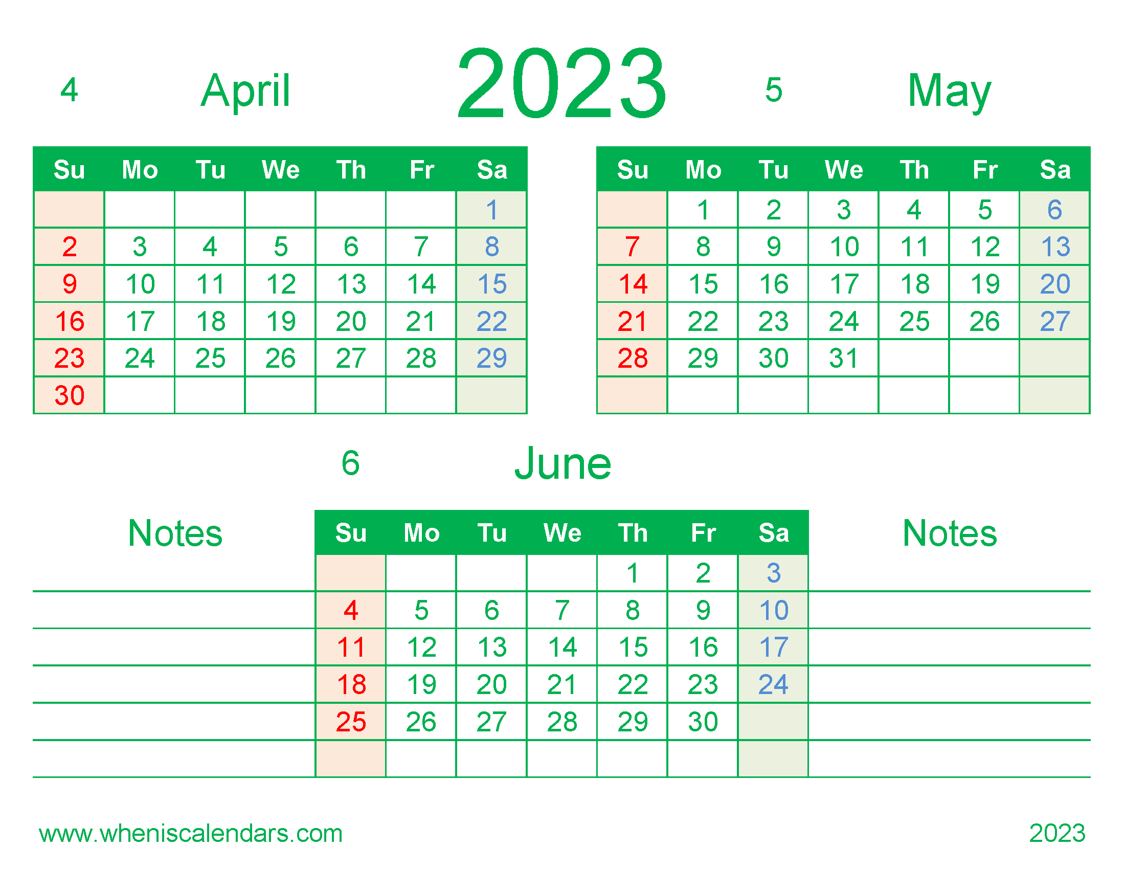 April May June 2023 Calendar Quarterly