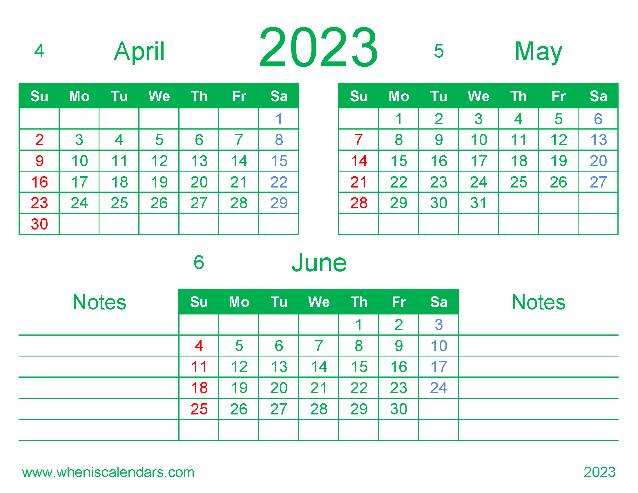 April May June 2023 Calendar Printable Free
