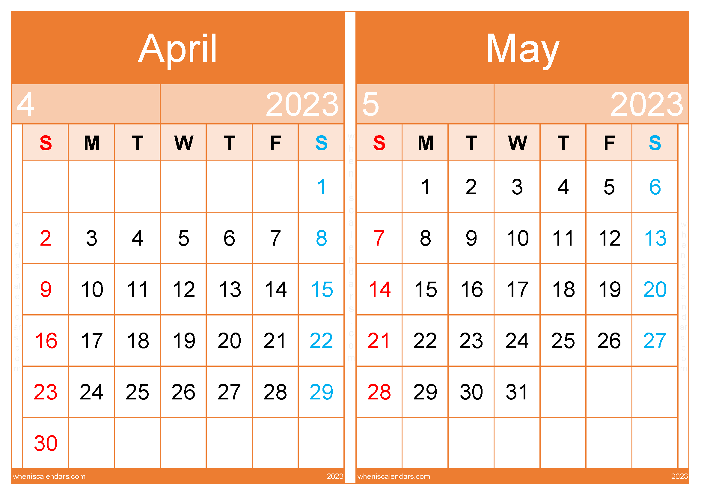 Calendar April and May 2023 Template (AM2312)