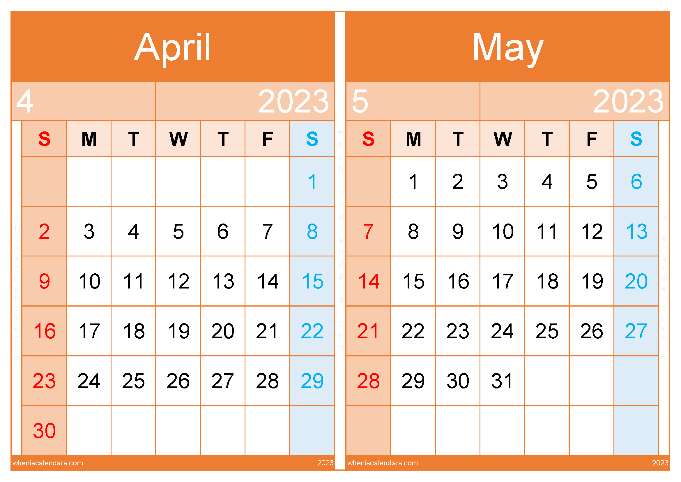 Free April and May 2023 Calendar (AM2314)
