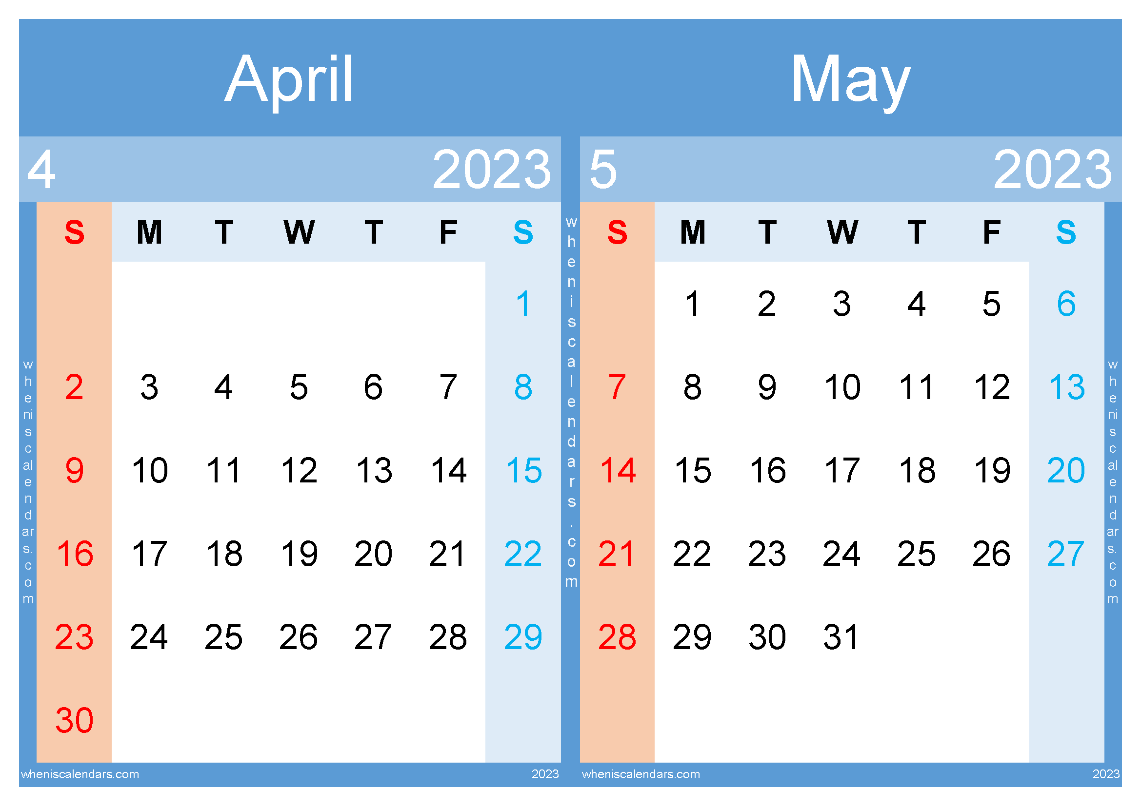 April May 2023 Calendar Printable PDF (AM2315)