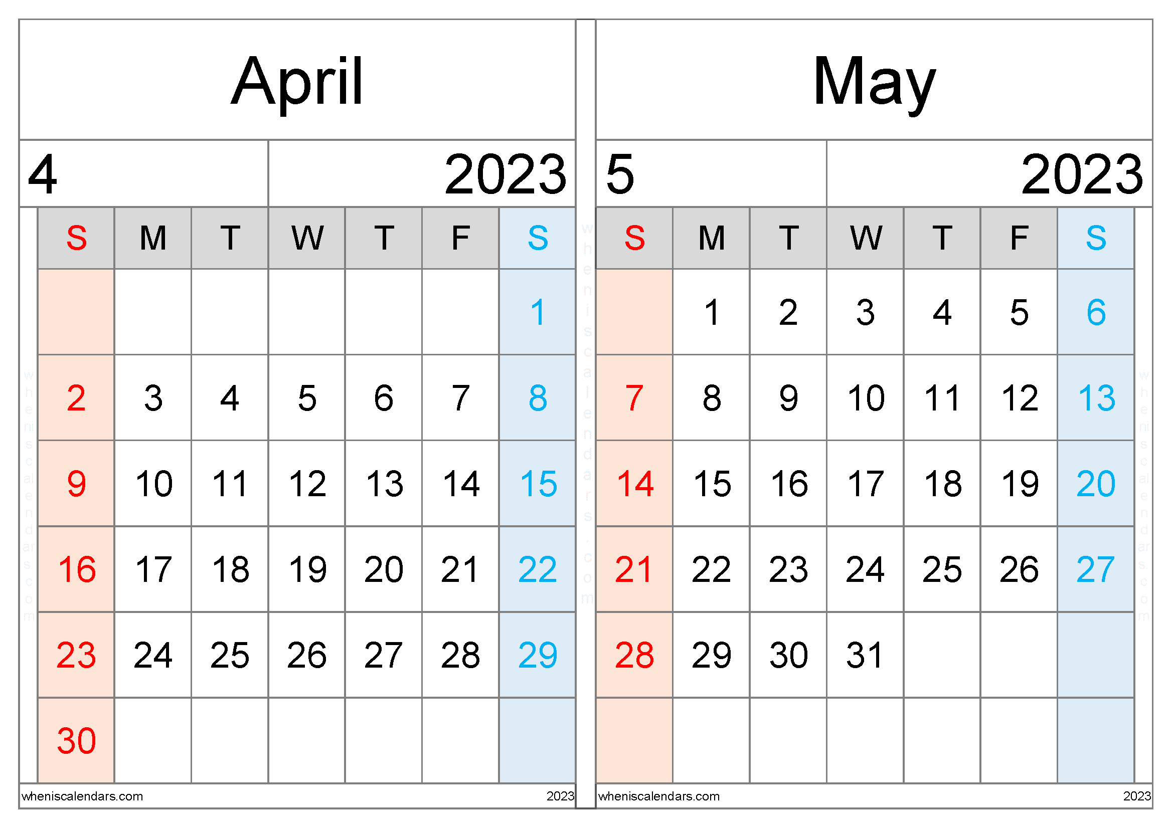 April and May 2023 Calendar Template (AM2307)
