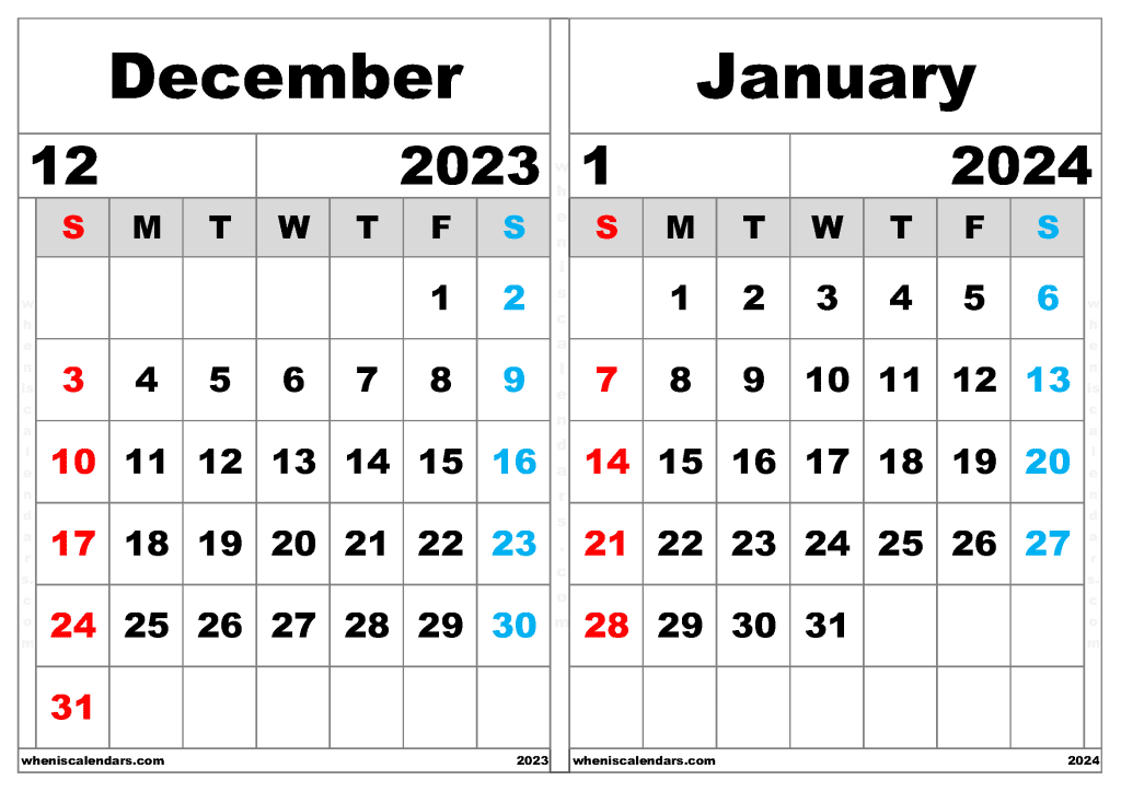 Free December 2023 and January 2024 Calendar (DJ2302)