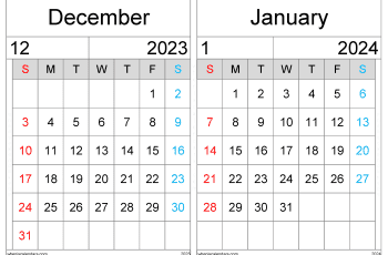 December 2023 January 2024 Calendar Printable PDF (DJ2303)