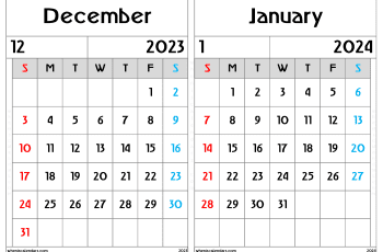 December 2023 January 2024 Calendar Free Printable (DJ2304)
