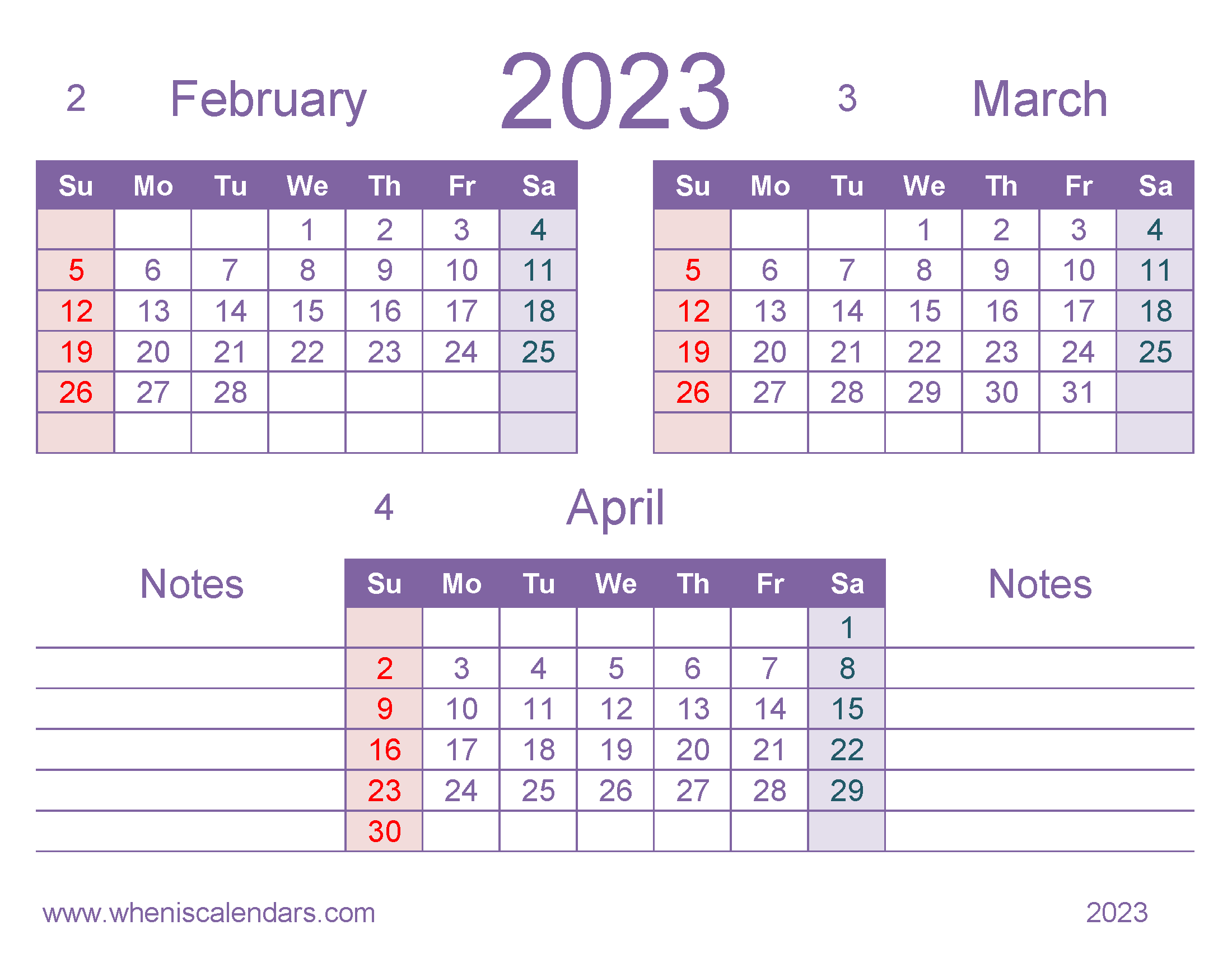 Free February March April 2023 Calendar