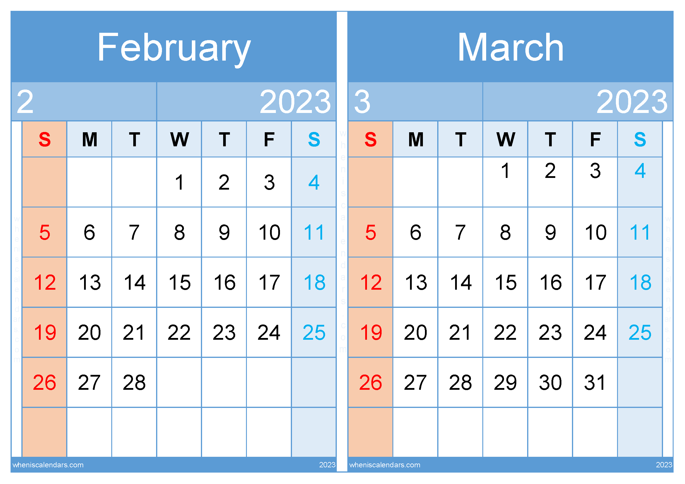 February and March 2023 Calendar Template (FM2313)
