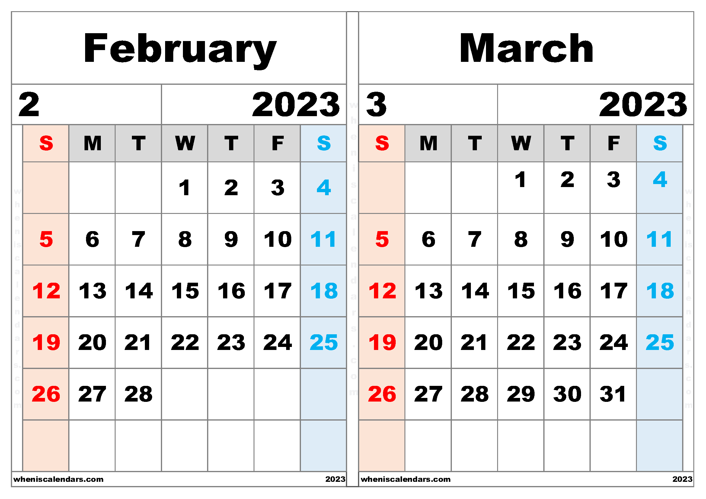 Calendar February and March 2023 Template (FM2306)