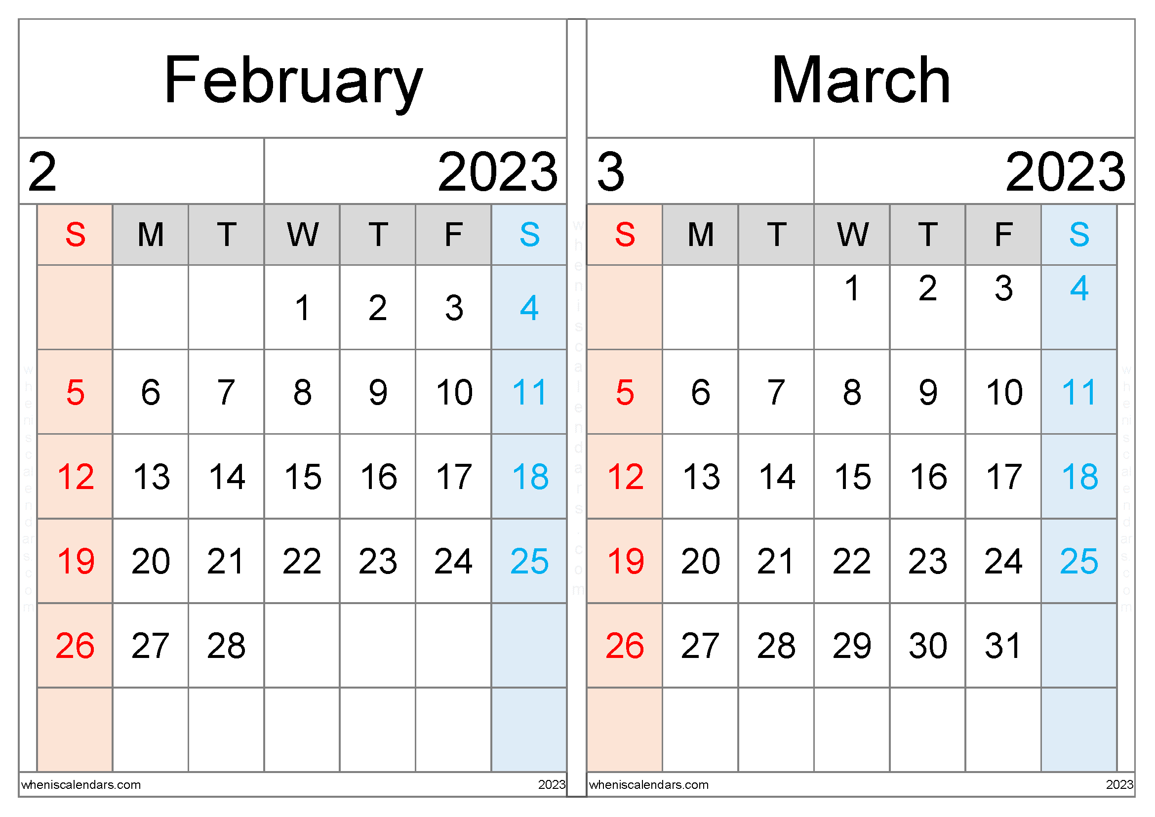 February and March 2023 Calendar Template (FM2307)