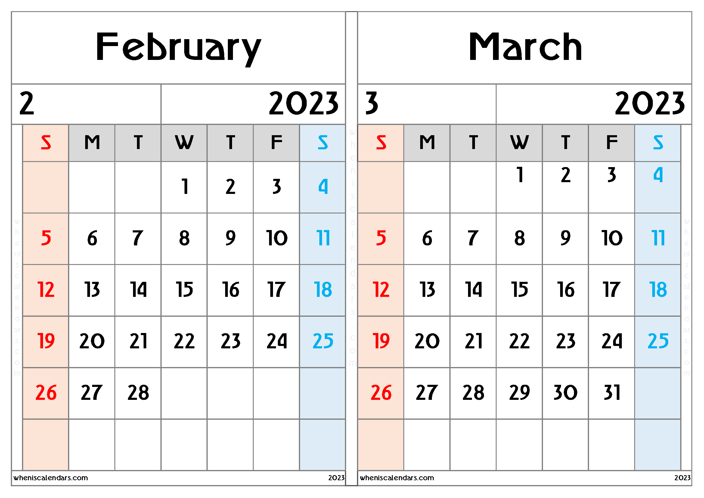 Free February and March 2023 Calendar (FM2308)