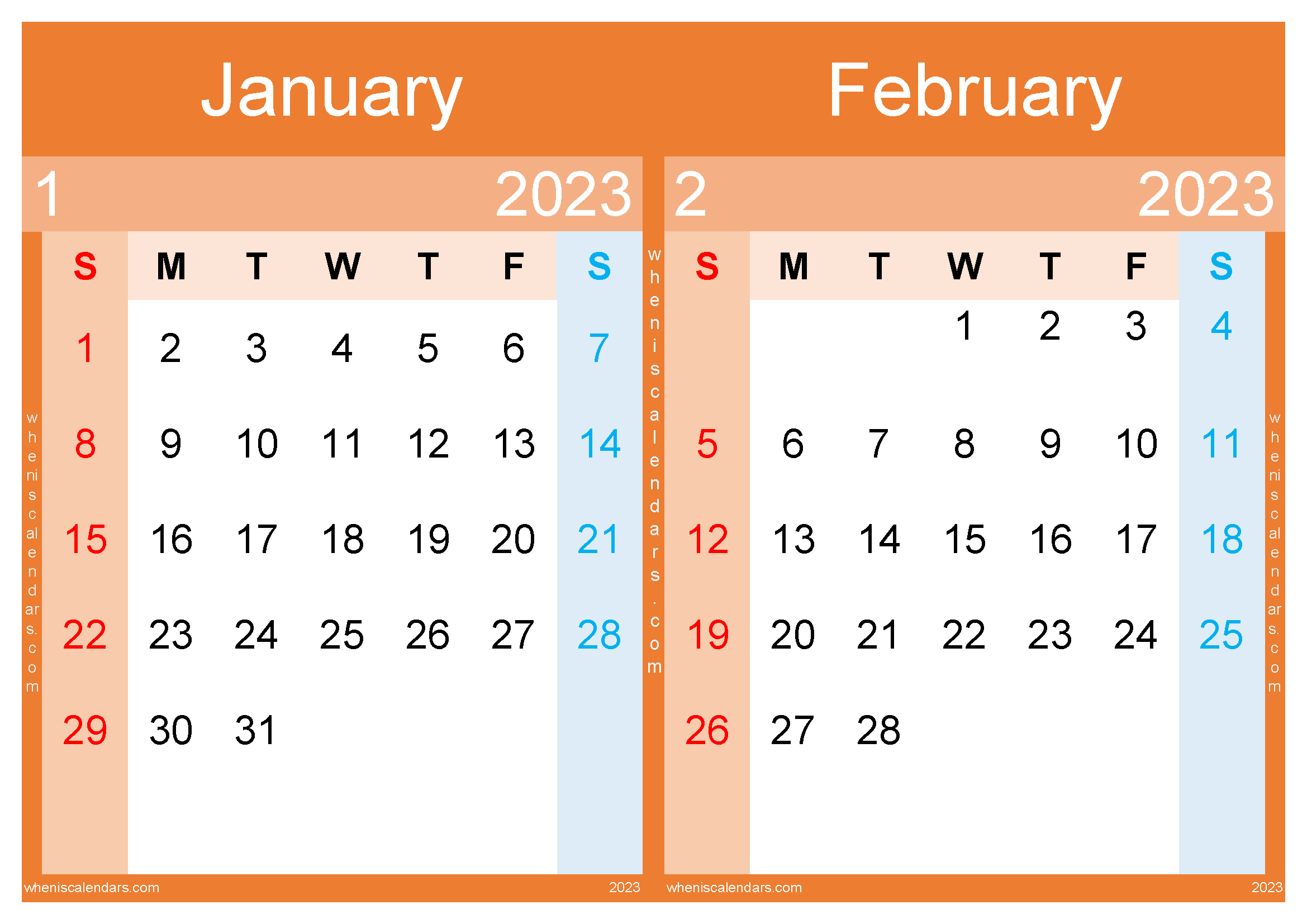 Calendar January February 2023 Printable (JF2316)