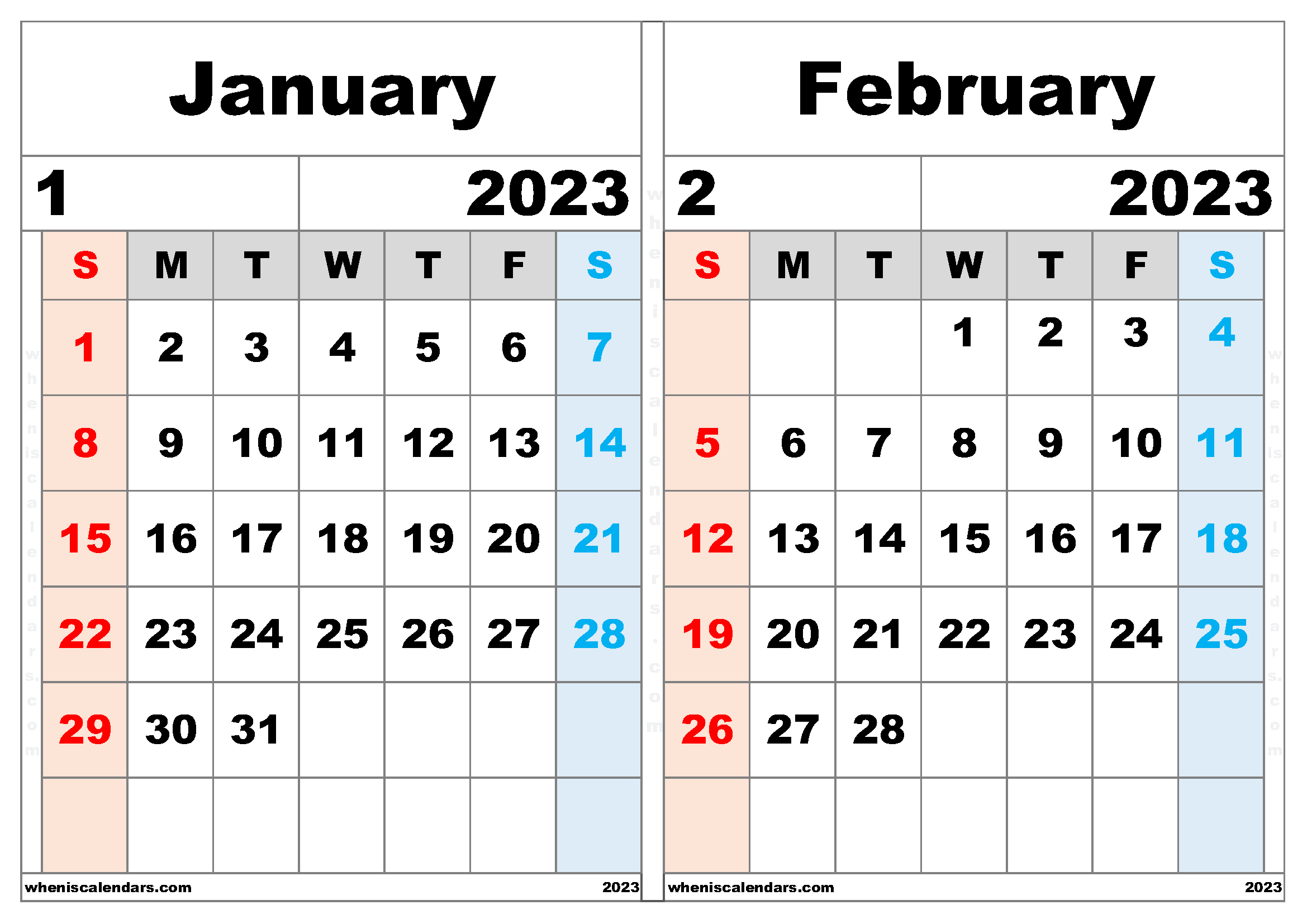 January And February Calendar 2023 Template (JF2306)