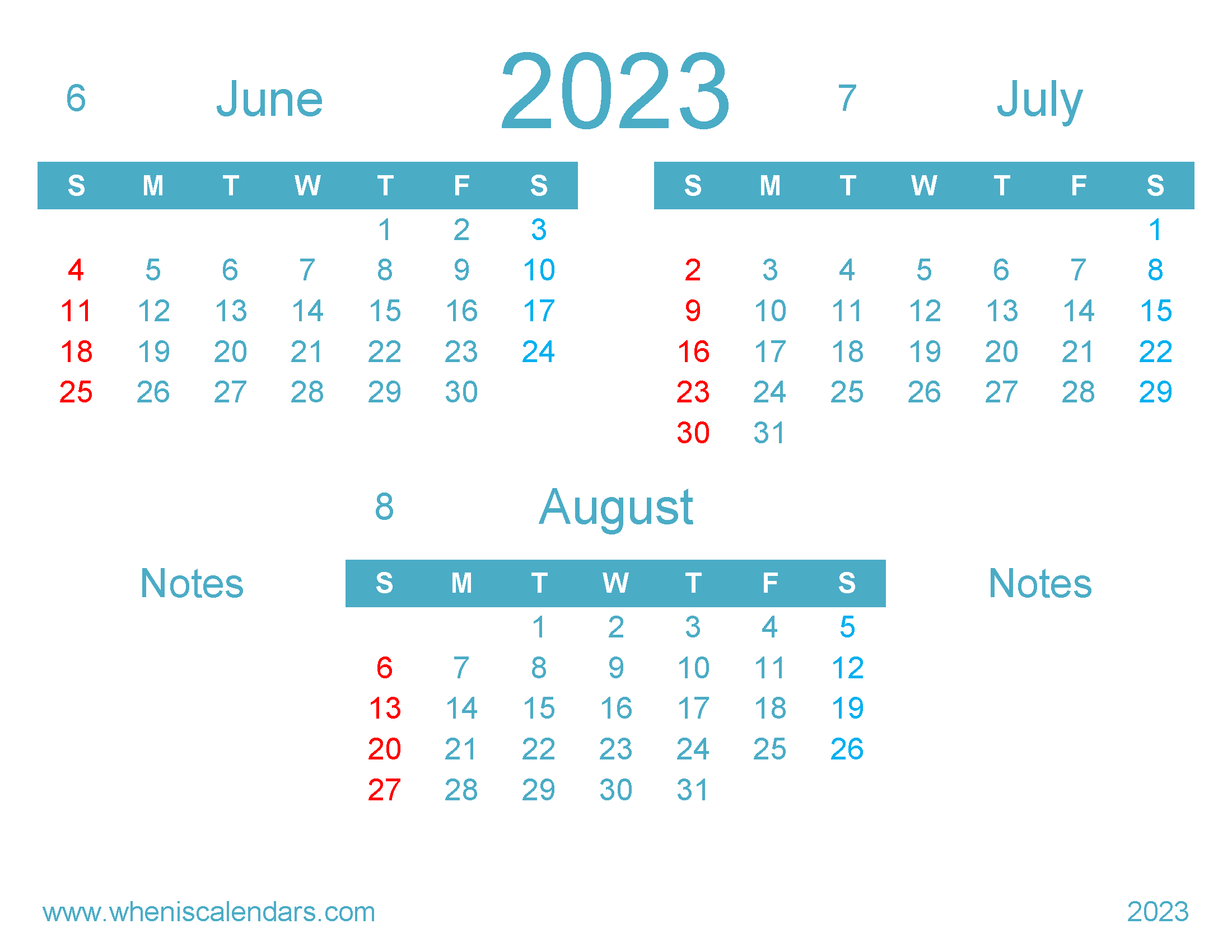 Free Calendar June July August 2023