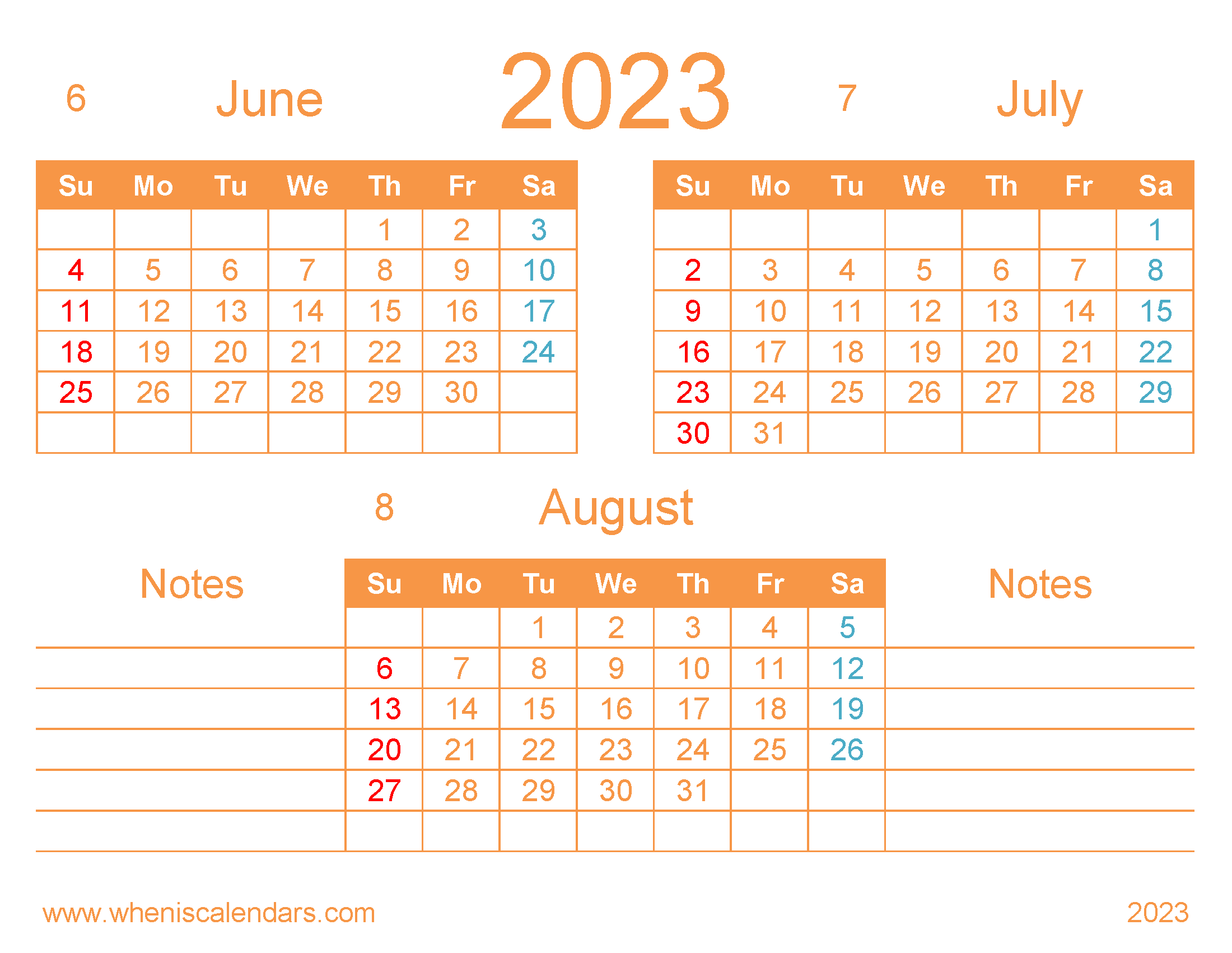 Free Calendar June July August 2023