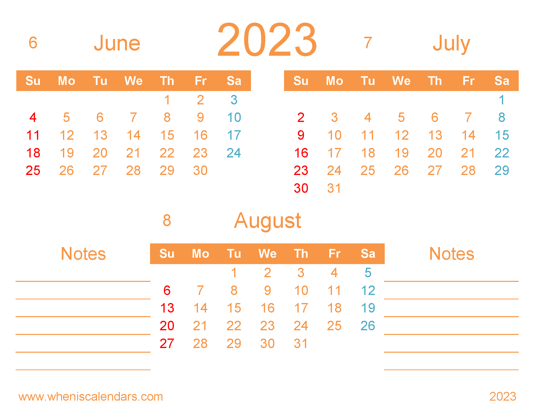 June July August 2023 Calendar Quarterly