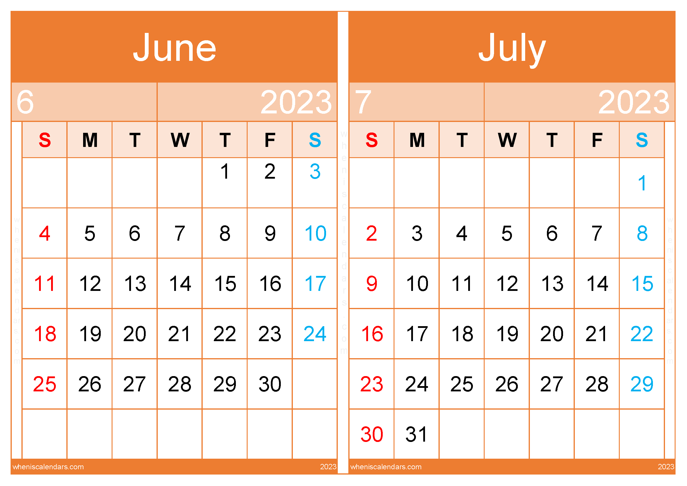 Calendar June and July 2023 Template (JJ2312)