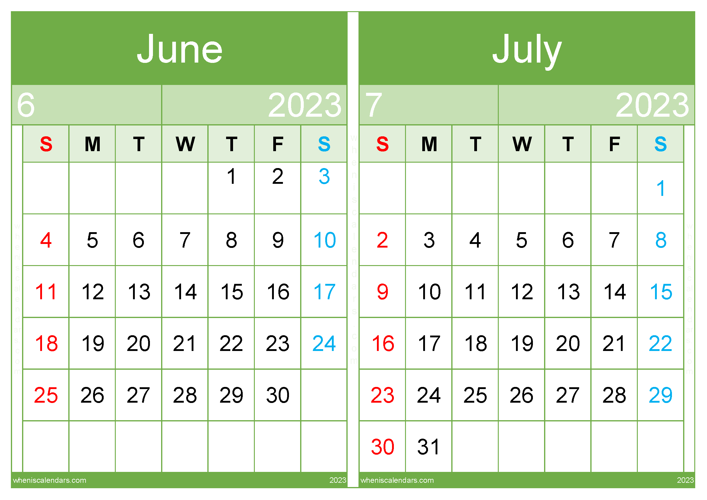 Free Printable June July 2023 Calendar Template (JJ2317)