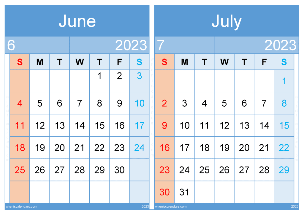 June and July 2023 Calendar Template (JJ2313)