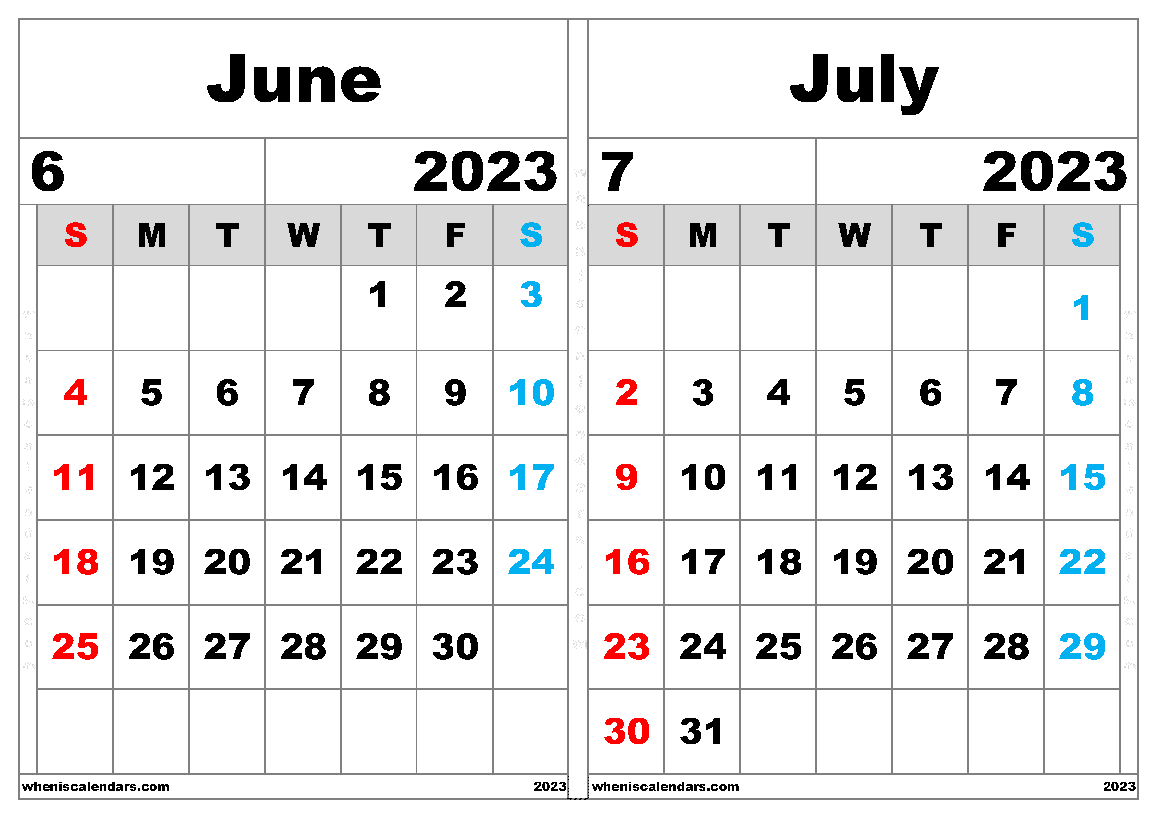 Free June and July 2023 Calendar (JJ2302)