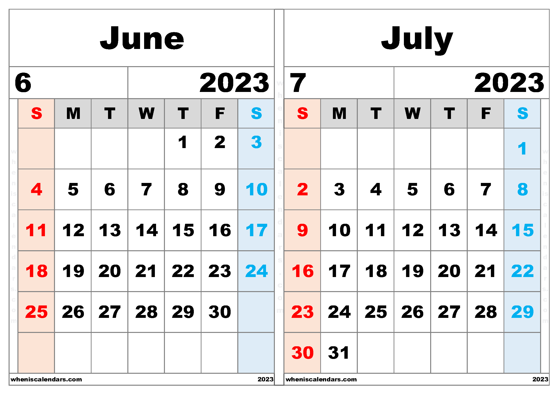 Calendar June and July 2023 Template (JJ2306)