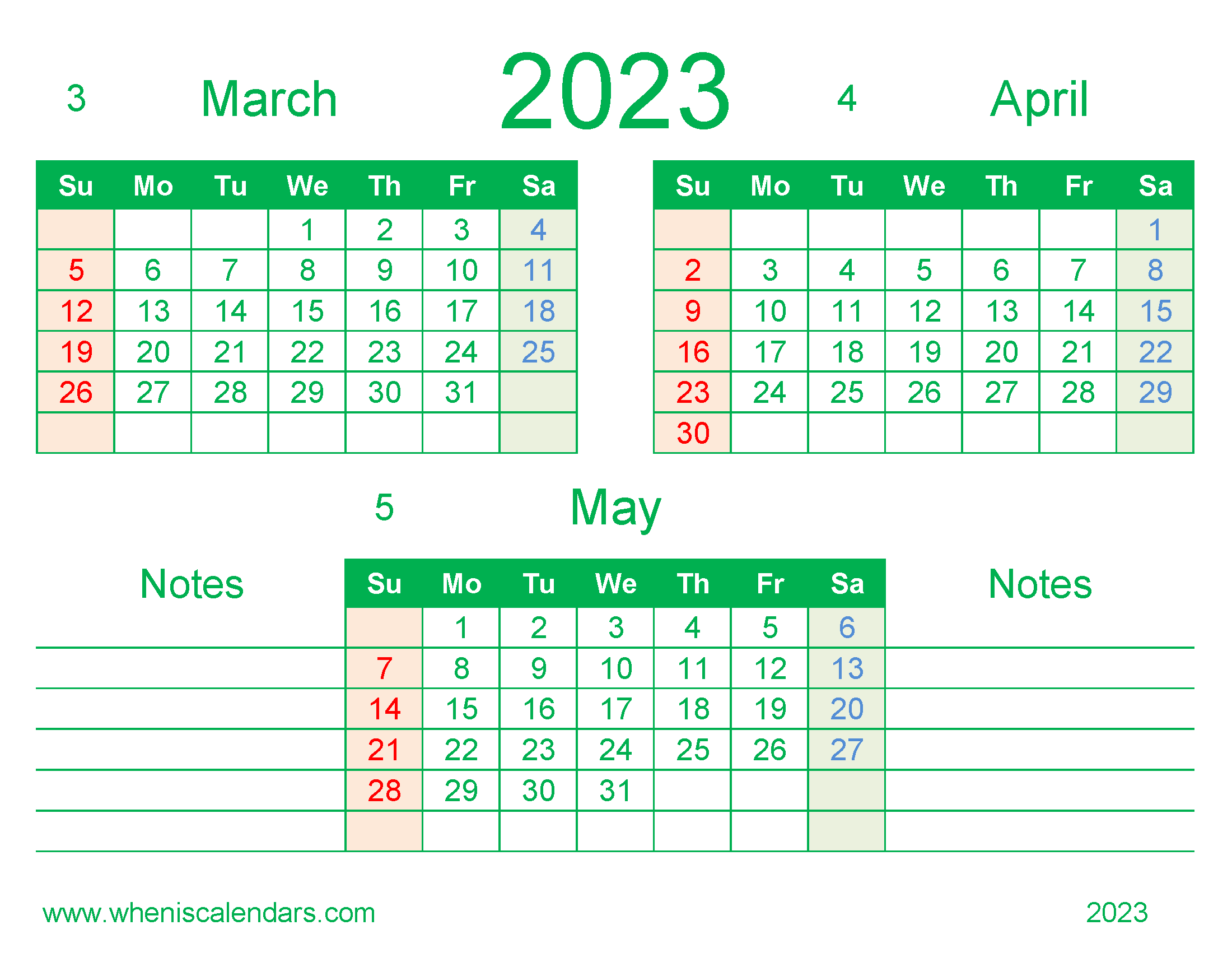 March April May 2023 Calendar Quarterly