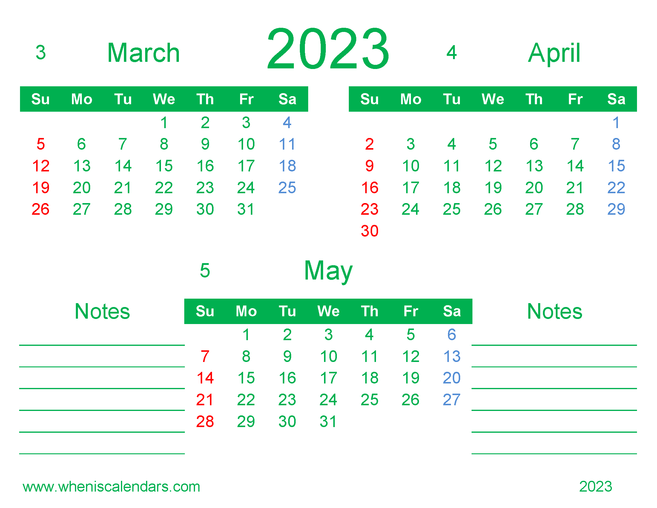 Free March April May 2023 Calendar Printable