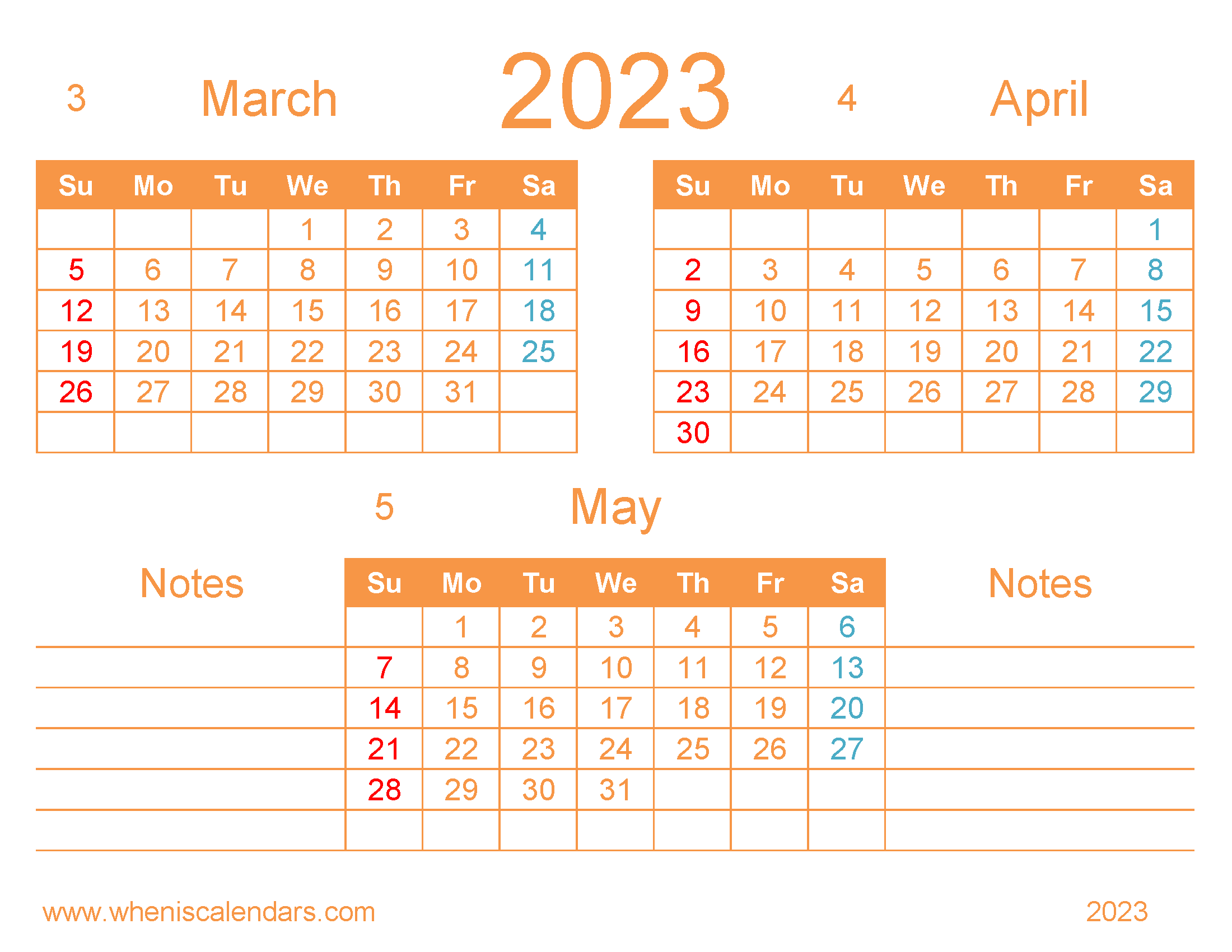 Free Calendar March April May 2023