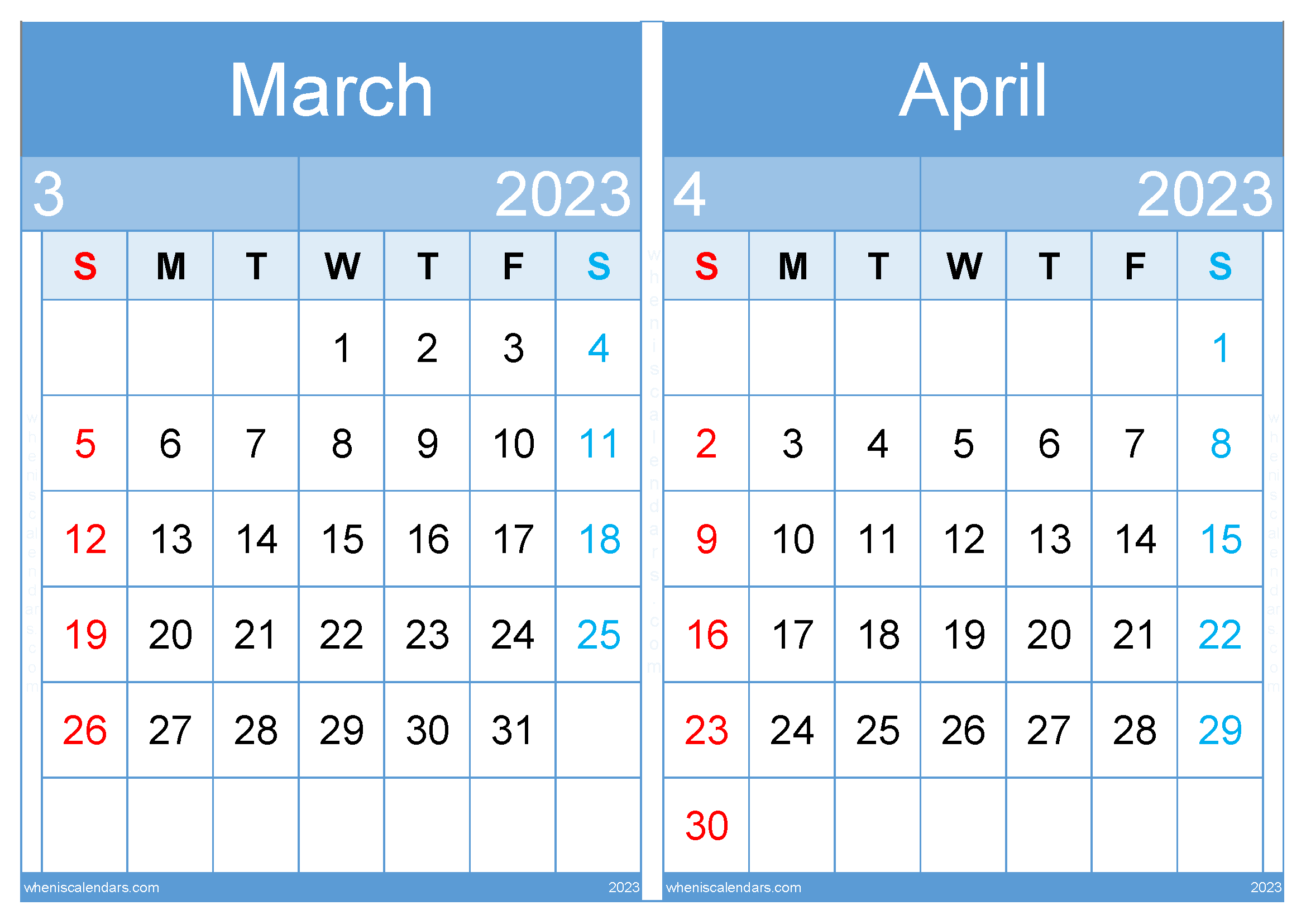 March April 2023 Calendar PDF Printable (MA2311)