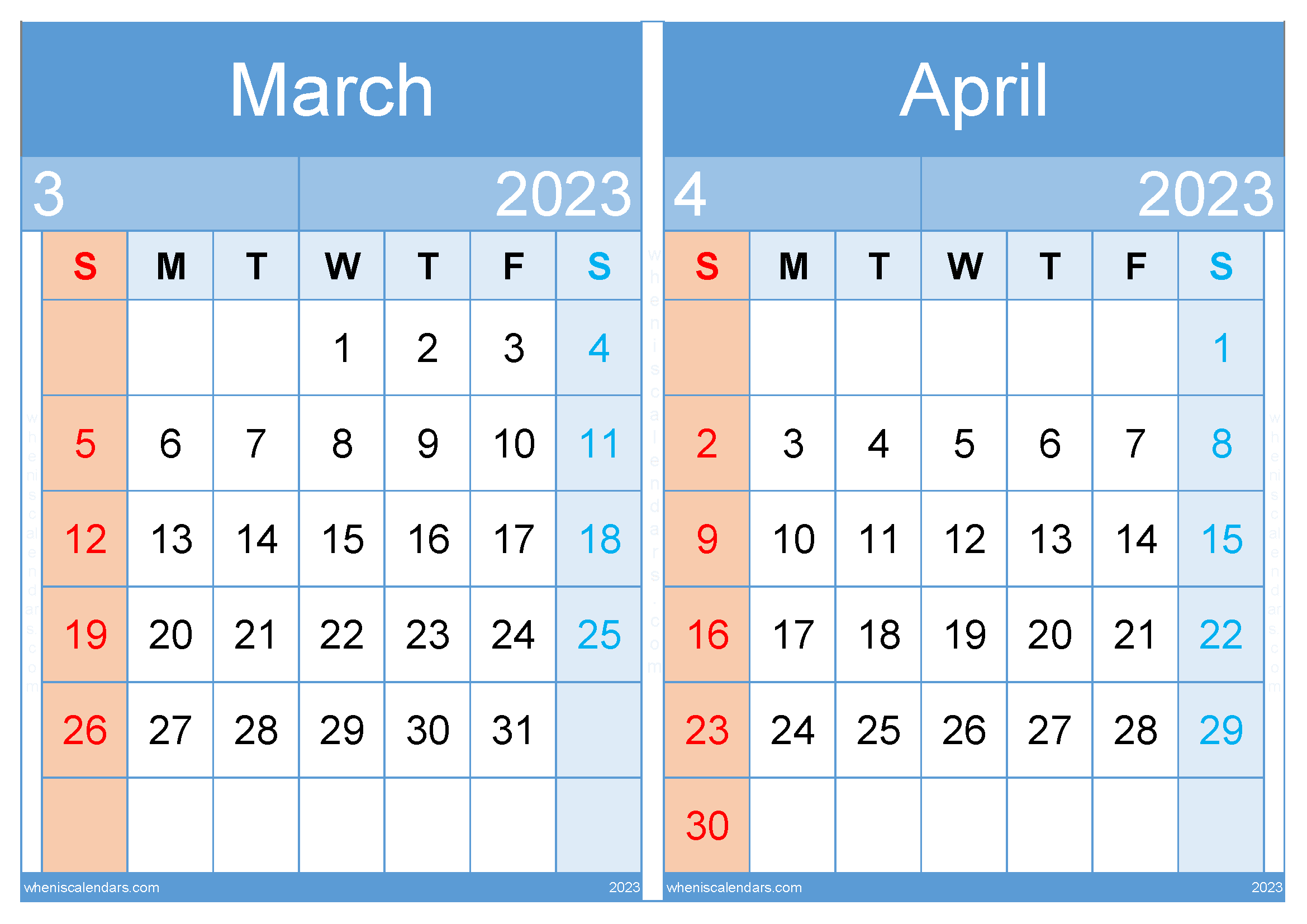 March April 2023 Calendar Template (MA2313)