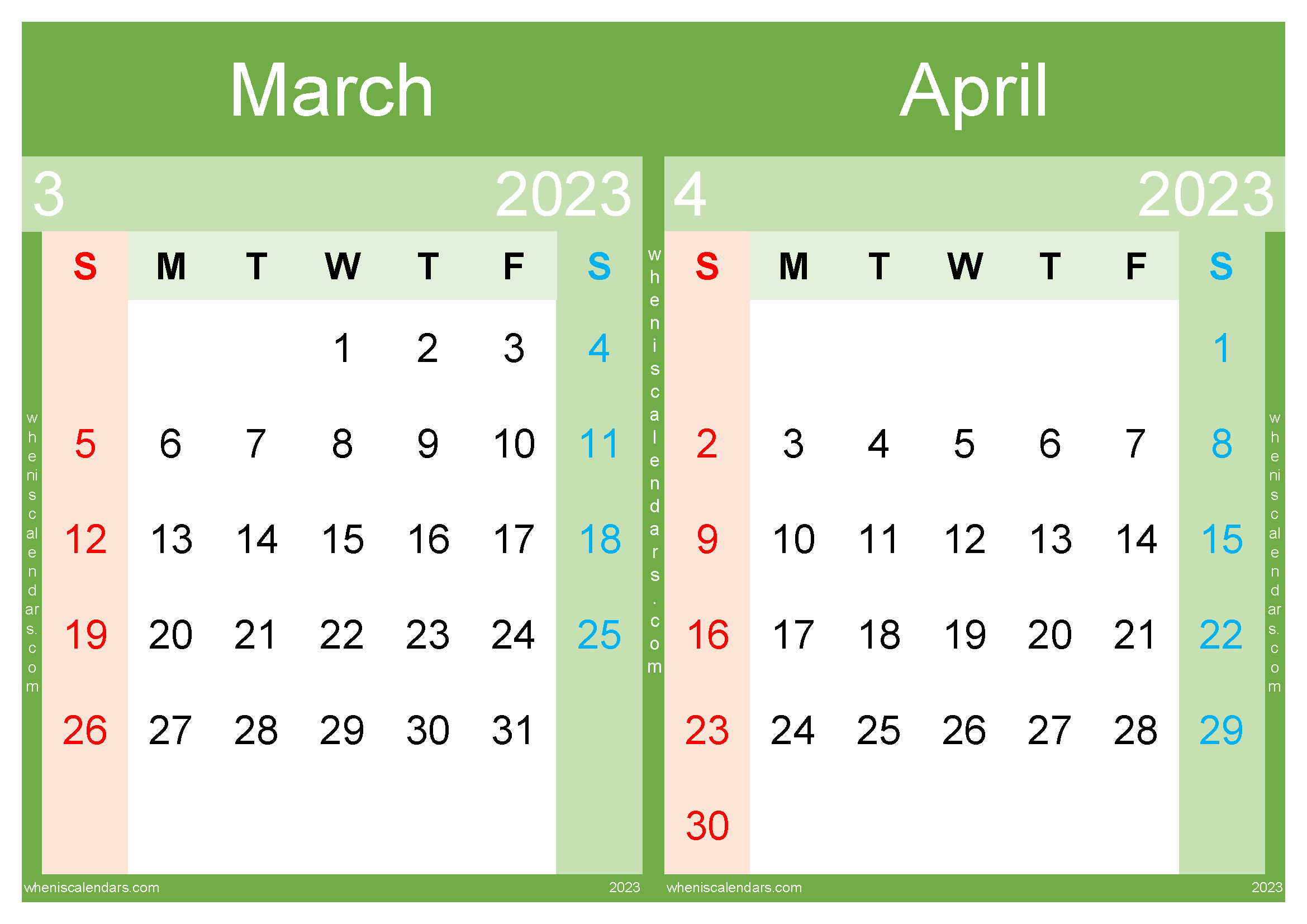 March April 2023 Calendar Template (MA2319)
