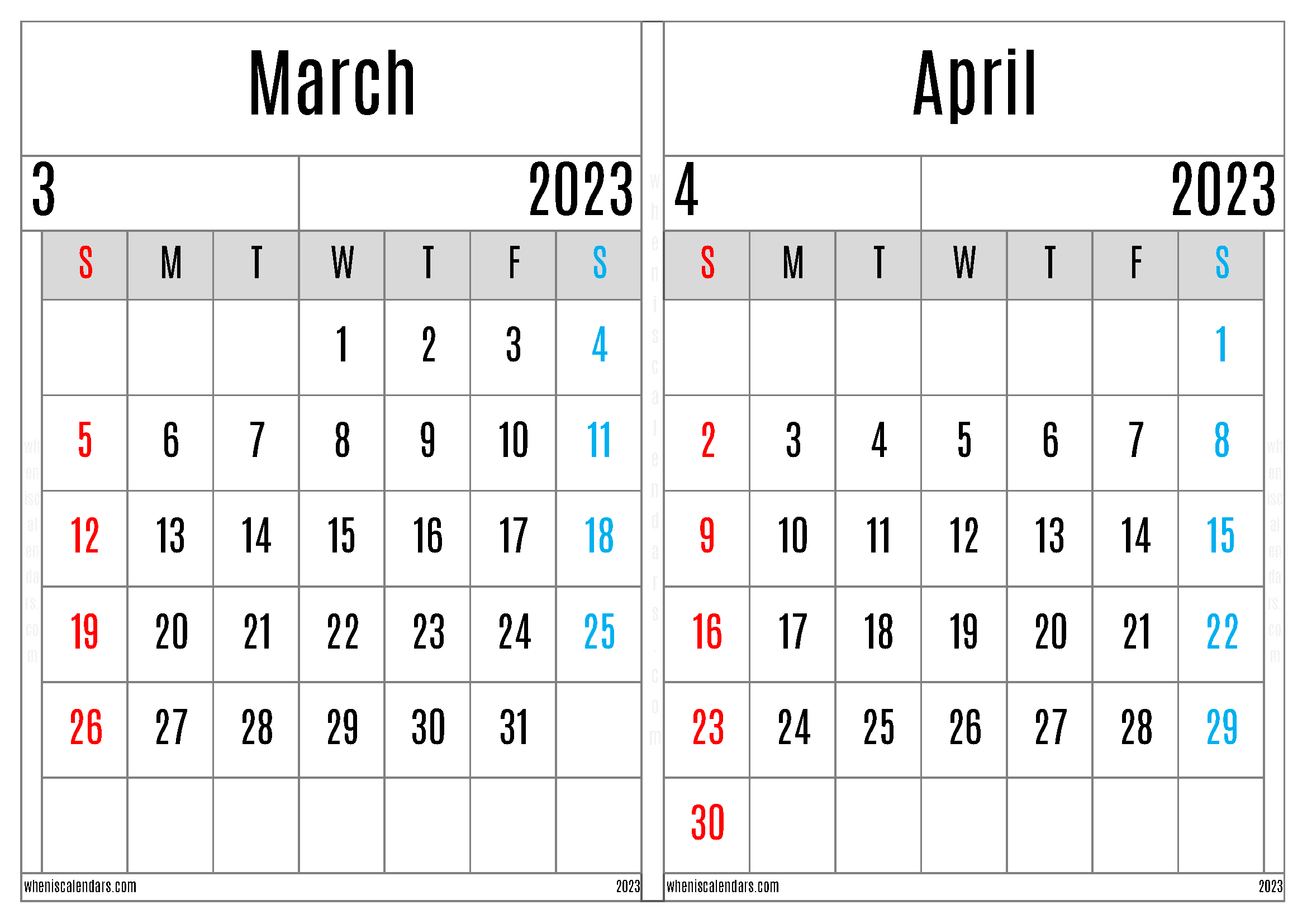 March April 2023 Calendar Template (MA2301)