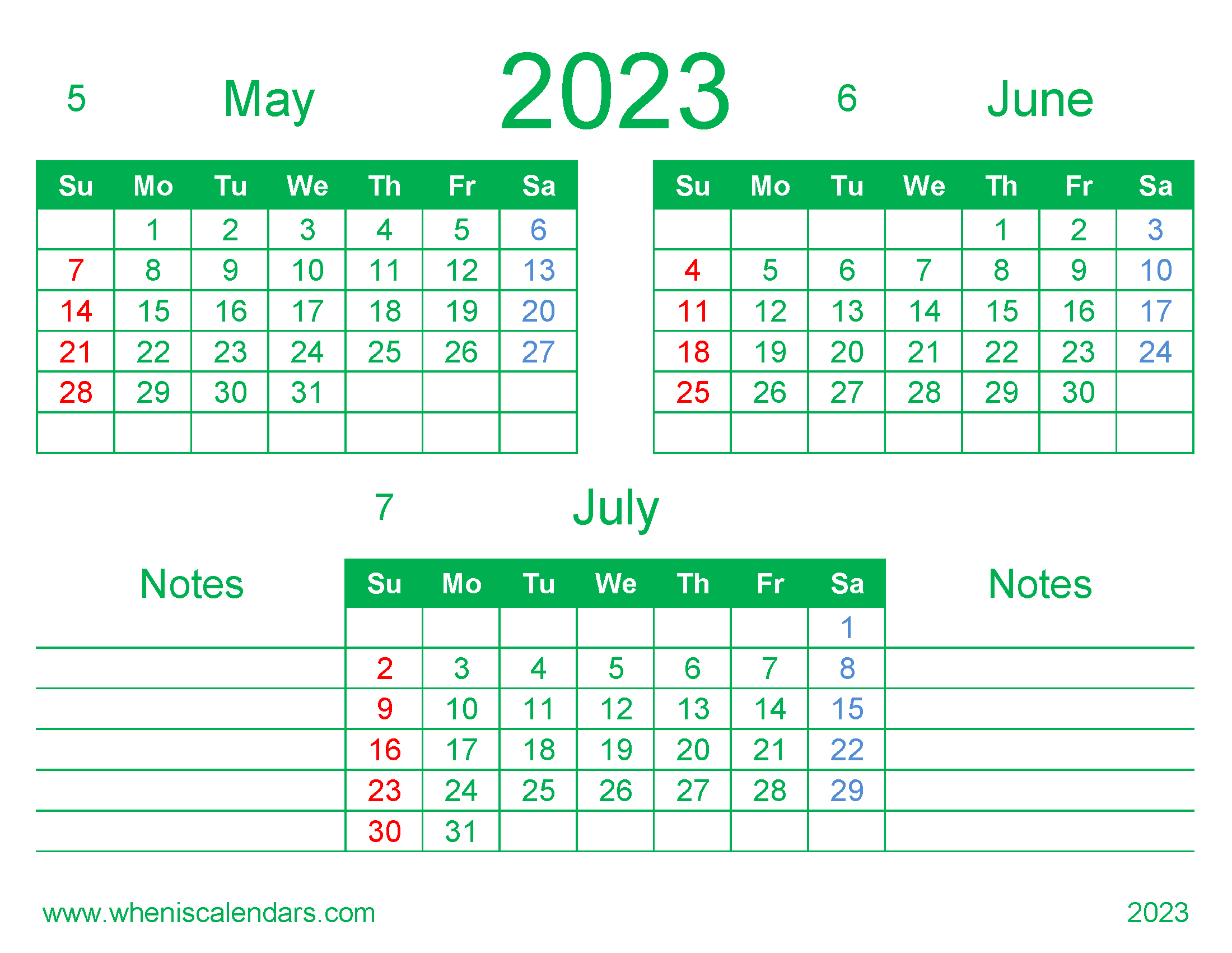 May June July 2023 Calendar Printable Free