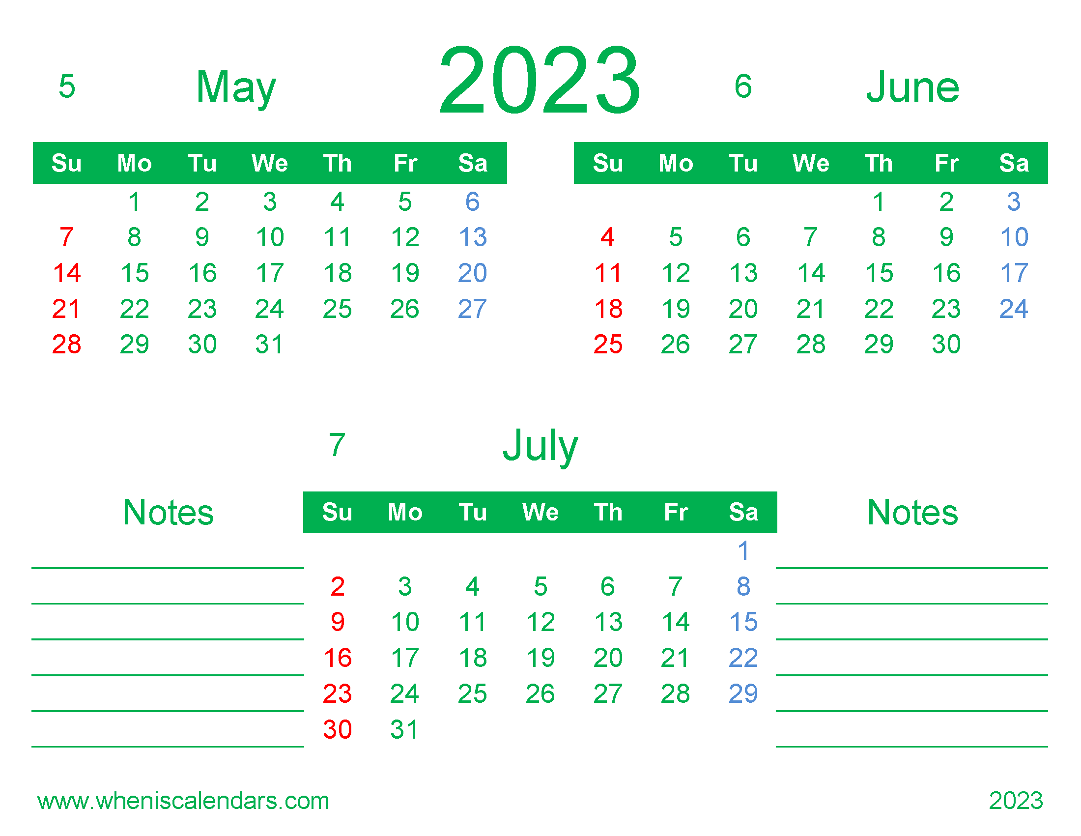 Free May June July 2023 Calendar Printable