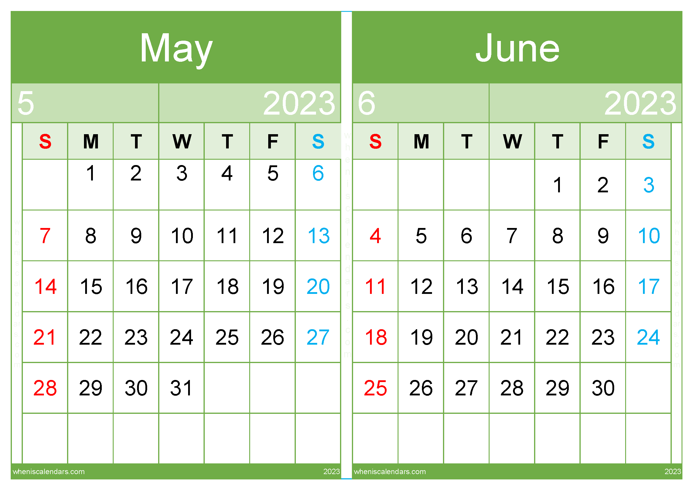 May June 2023 Calendar PDF Printable (MJ2317)