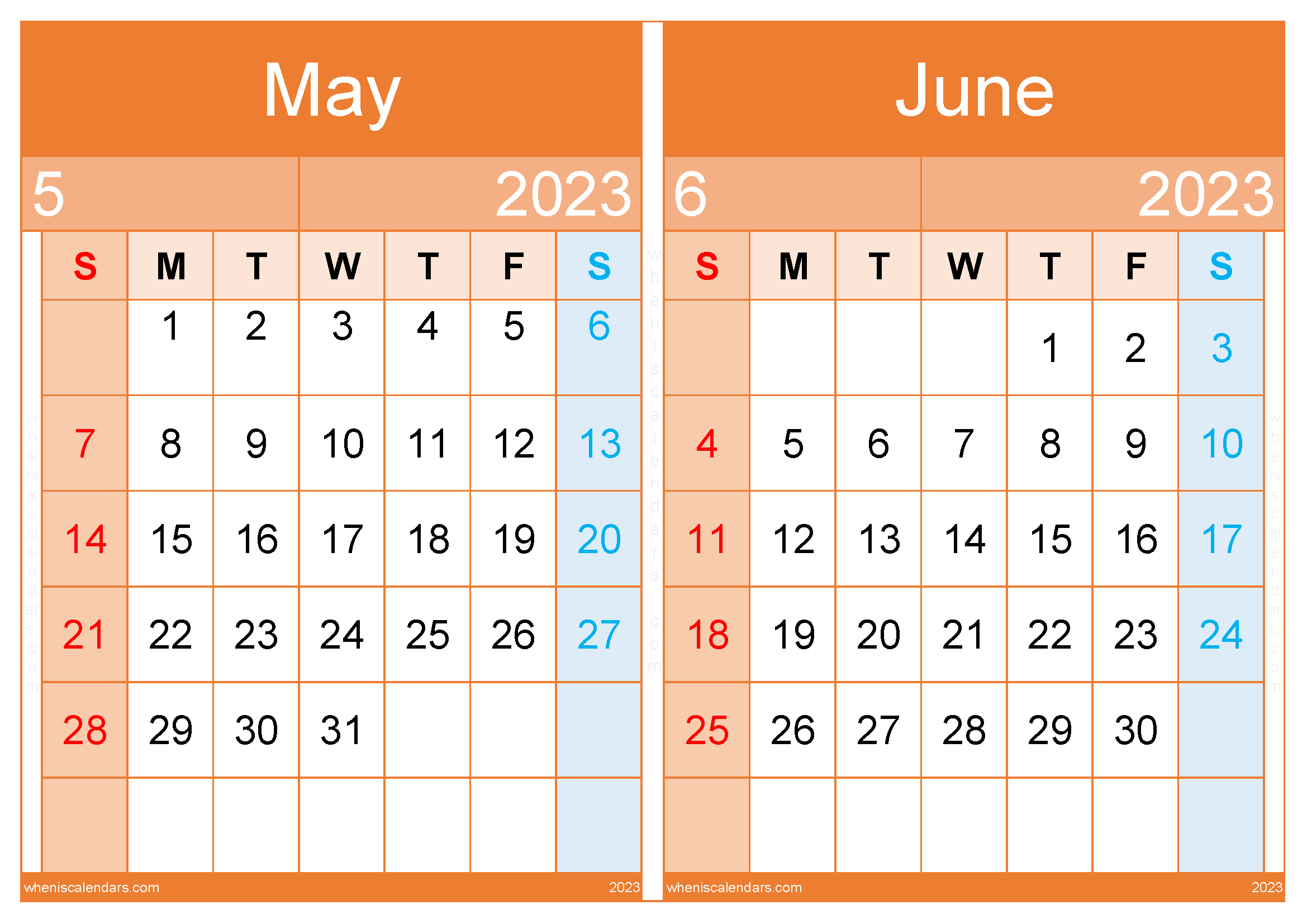 Free May June 2023 Calendar Template (MJ2314)
