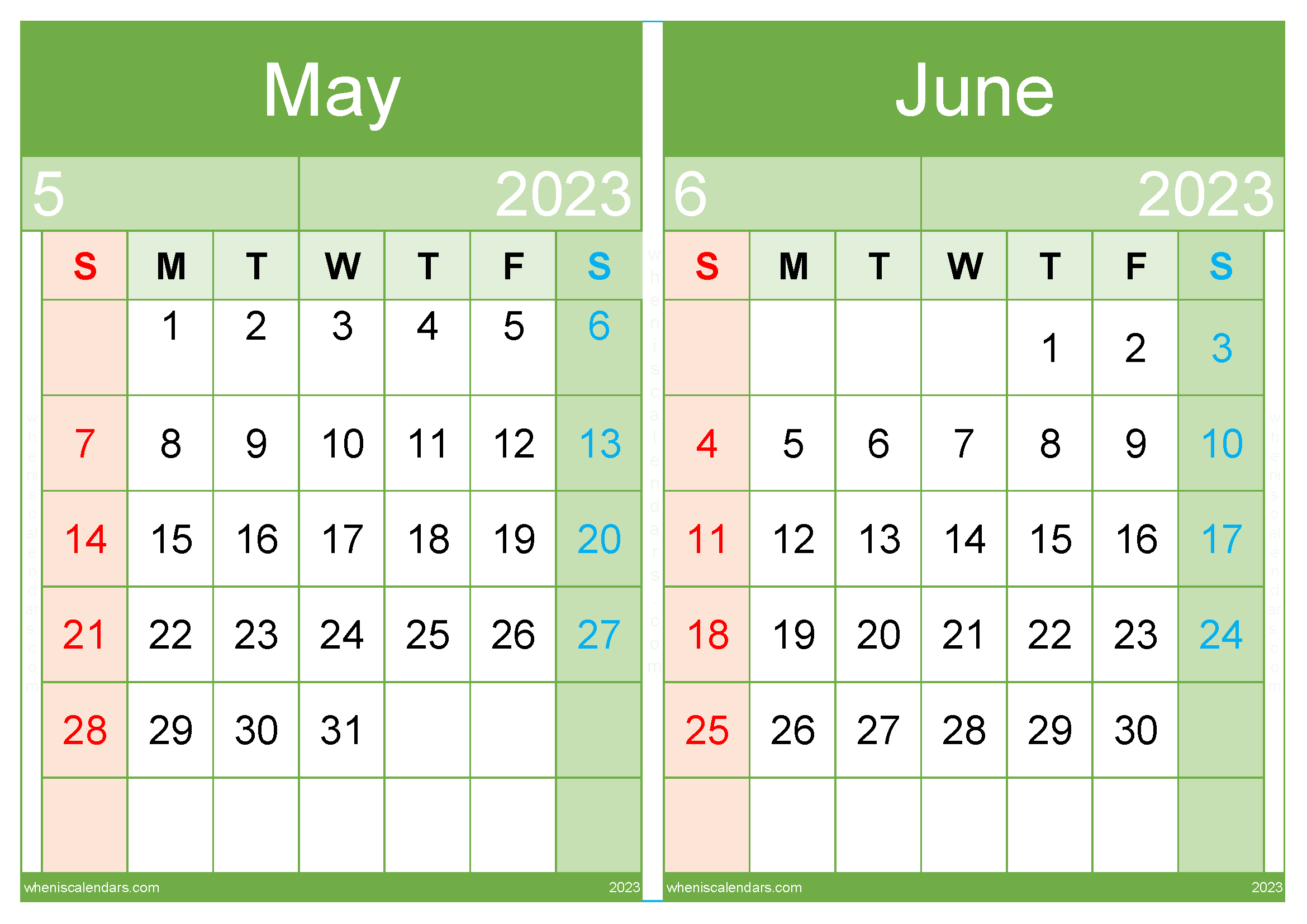 May and June Calendar 2023 Template (MJ2318)