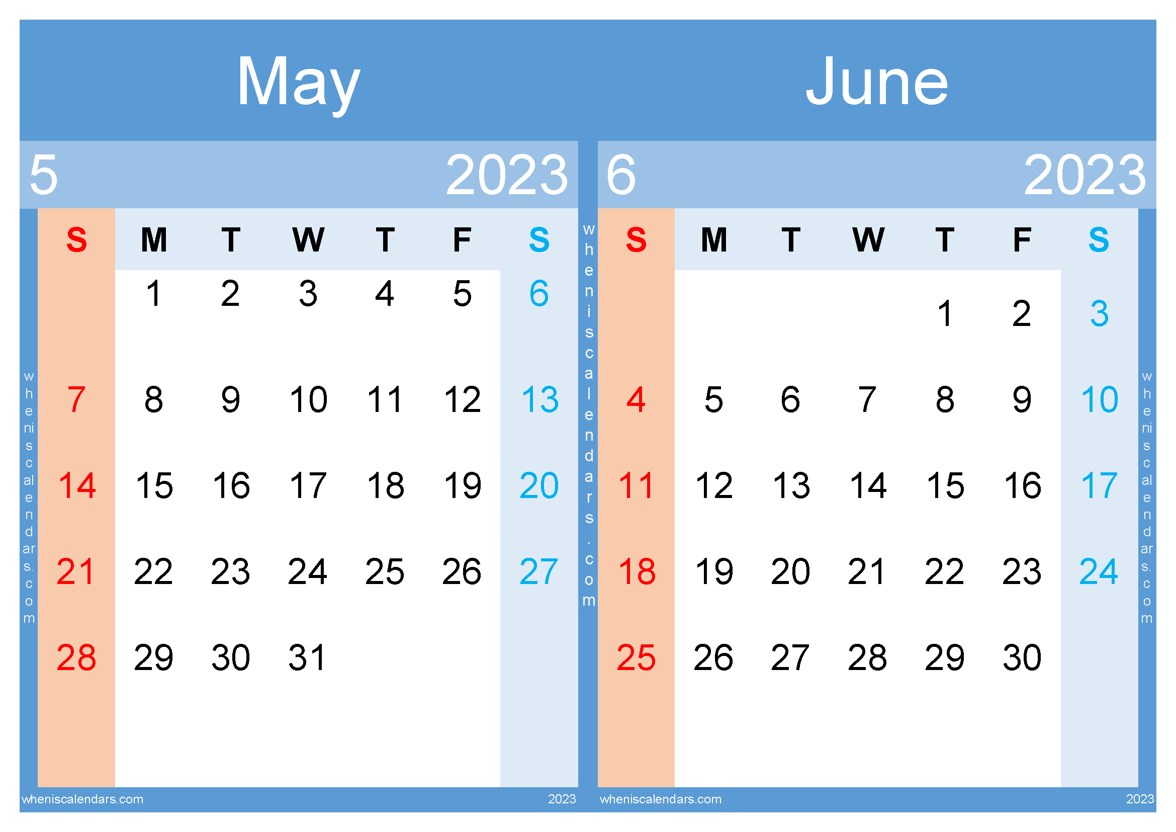 May June 2023 Calendar Free Printable (MJ2315)