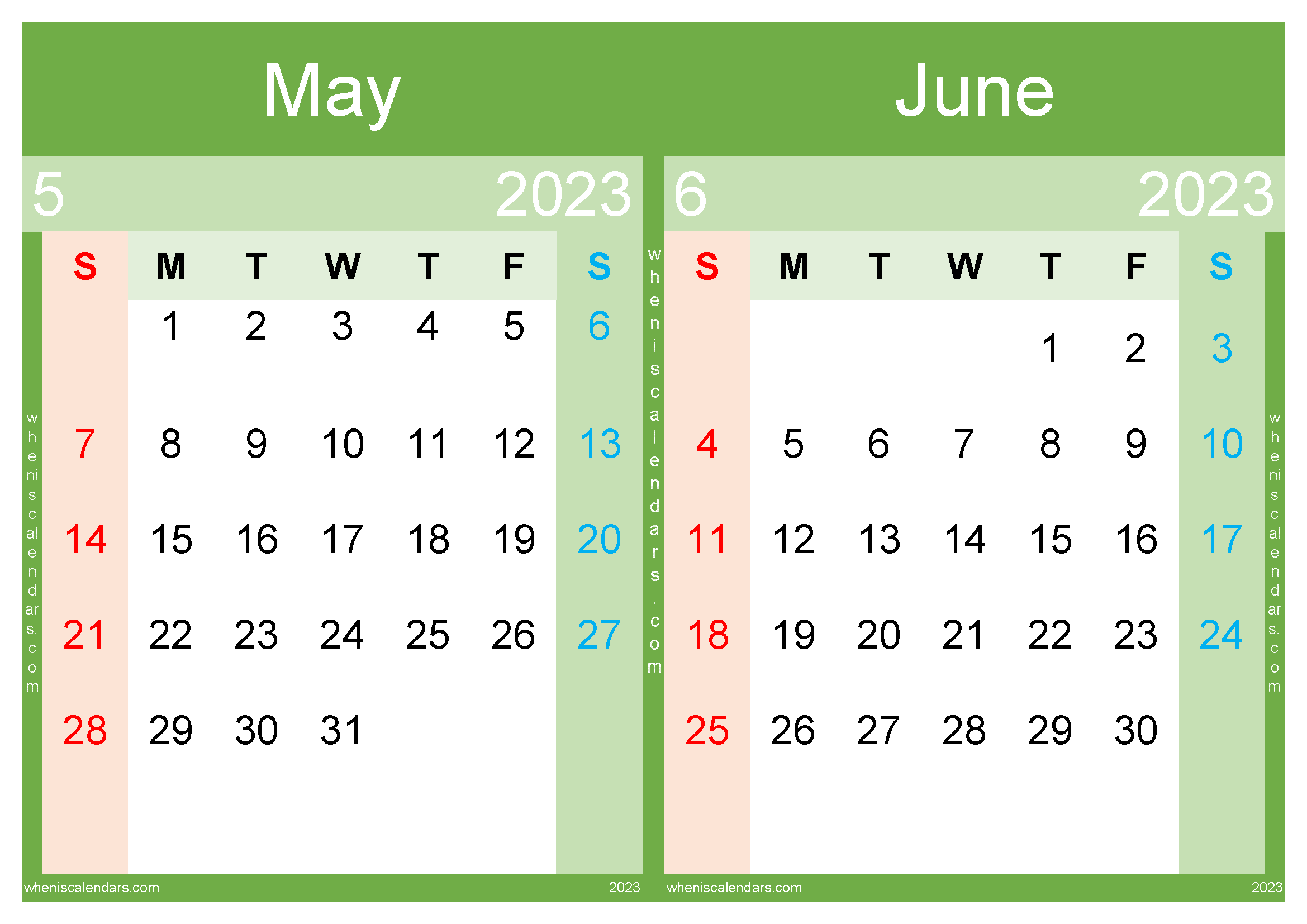 May June 2023 Calendar Template (MJ2319)