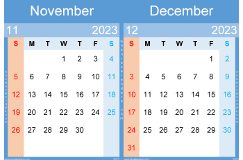 November December 2023 Calendar Free Printable (ND2315)