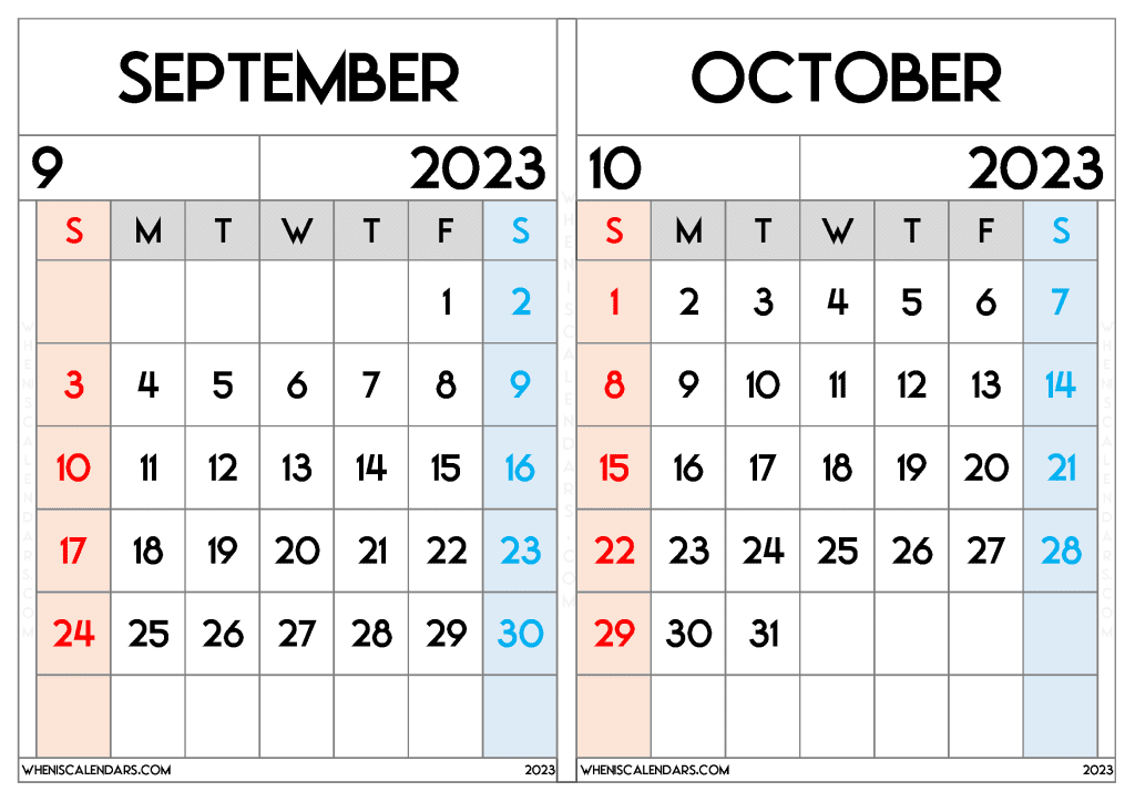 September October 2023 Calendar Free Printable (SO2309)