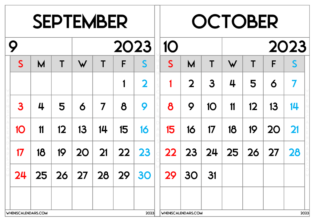 Calendar September October 2023 Printable (SO2310)