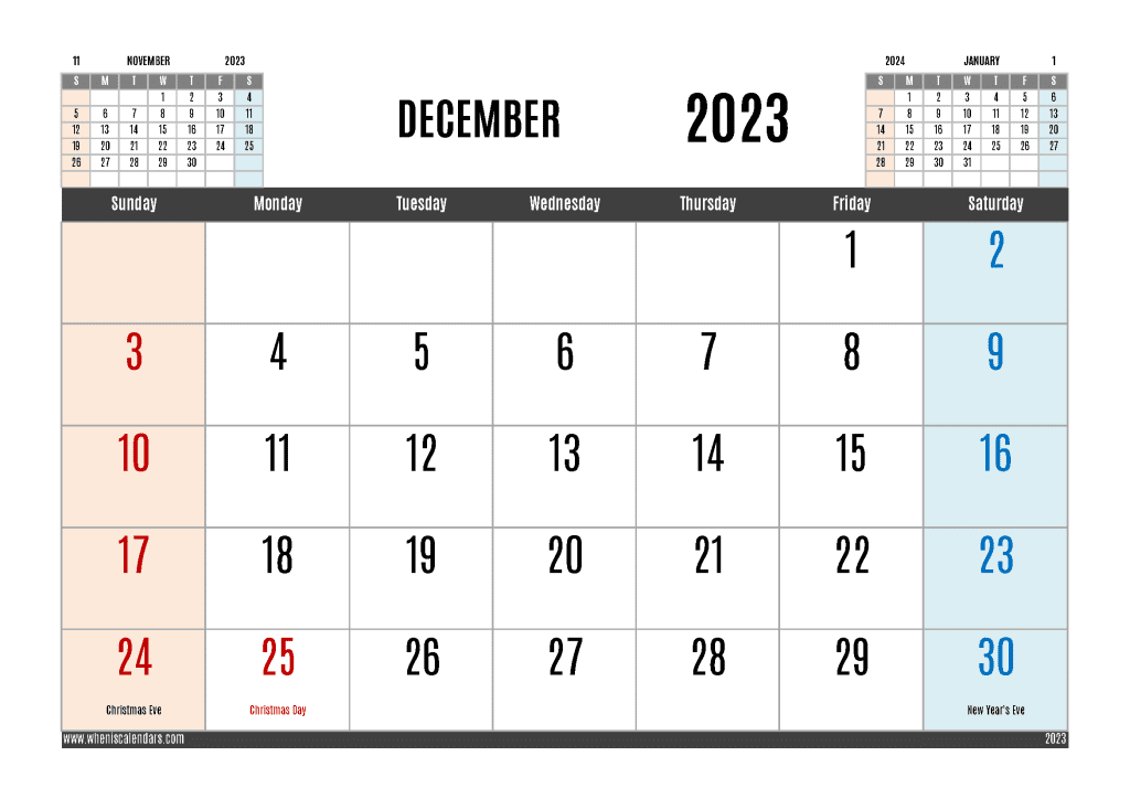 Downloadable Free Printable December 2023 Calendar with Holidays Monthly Calendar Template