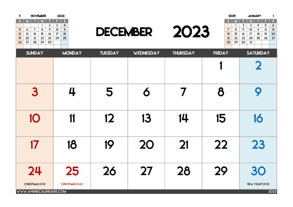 Downloadable Free Printable December 2023 Calendar with Holidays Monthly Calendar Template