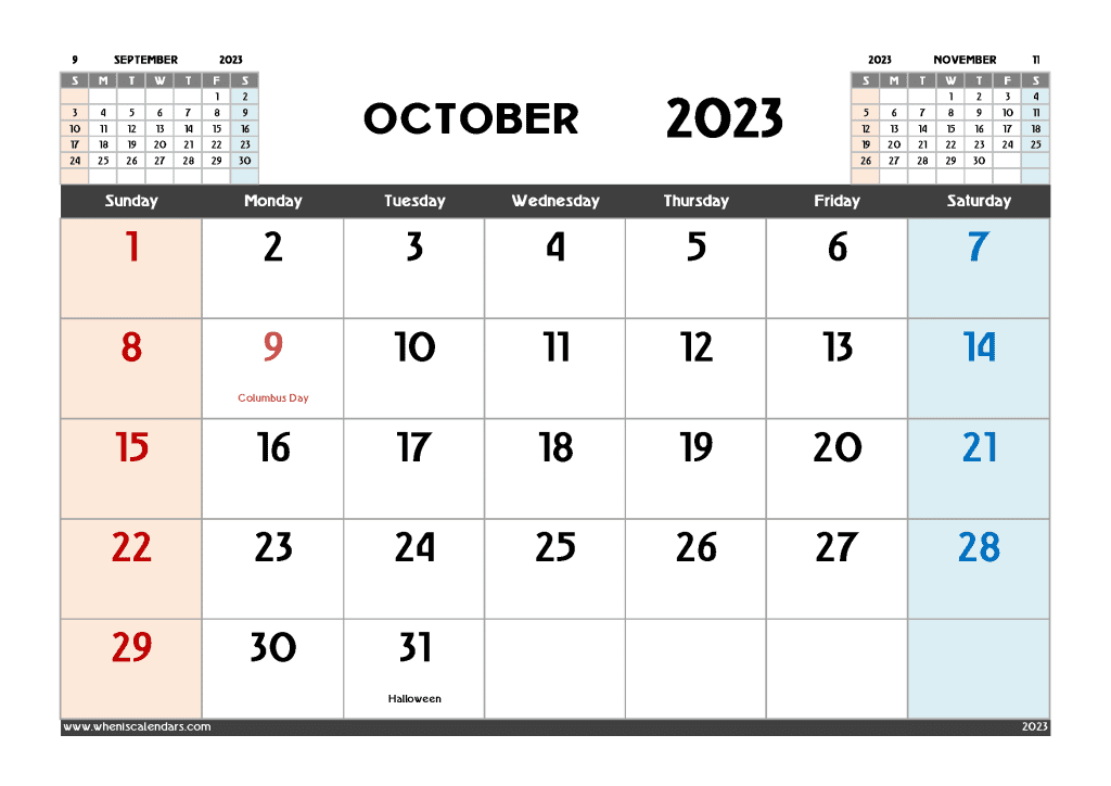 Downloadable Free Printable October 2023 Calendar with Holidays Monthly Calendar