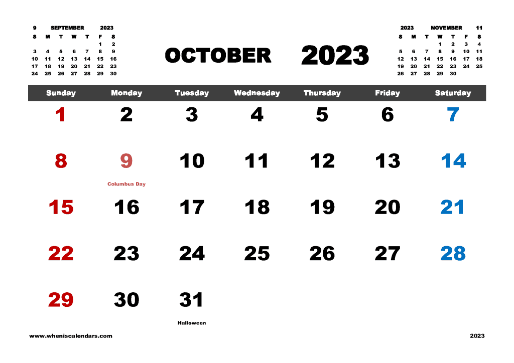 Downloadable Free Printable October 2023 Calendar with Holidays Monthly Calendar